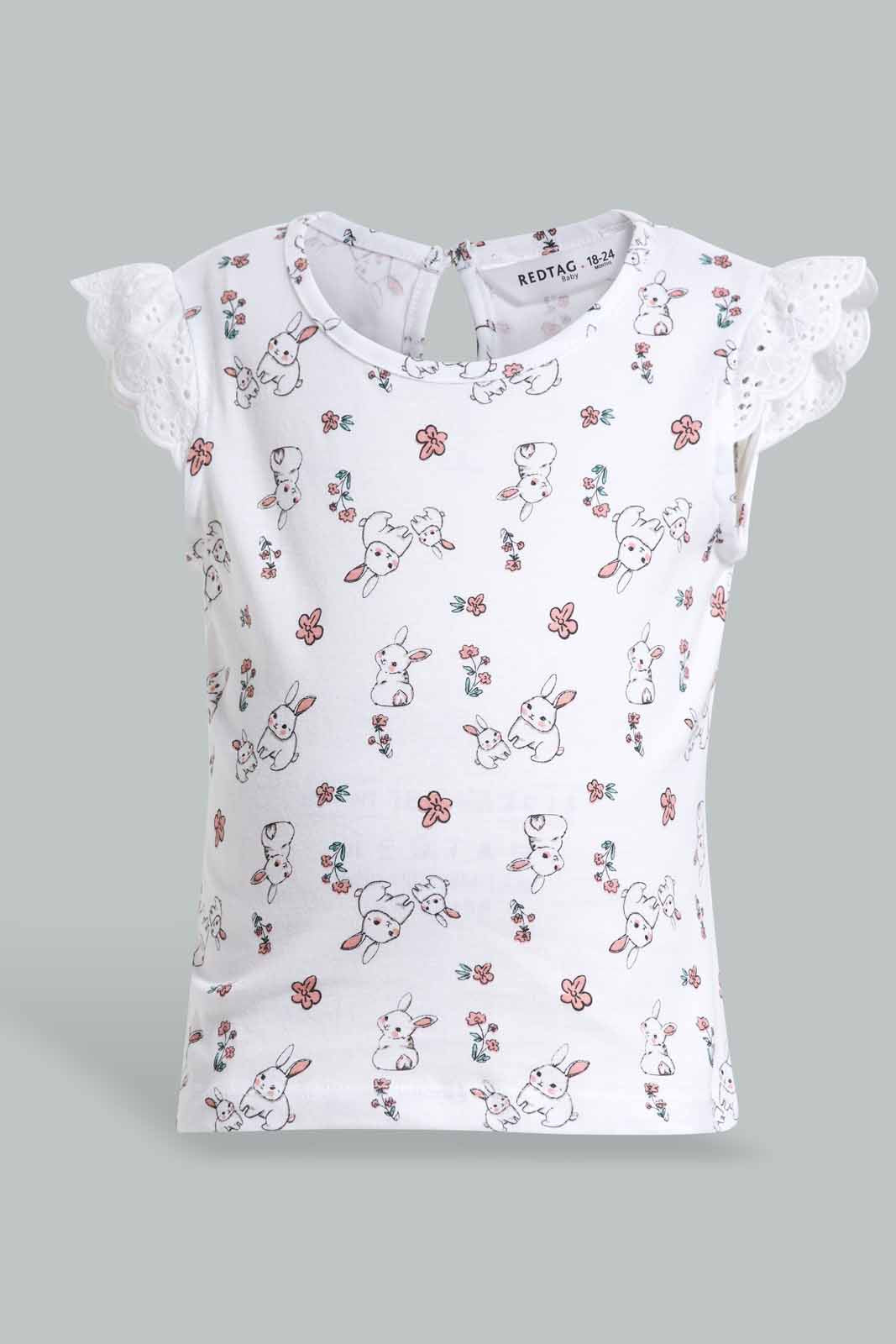 Redtag-White-Bunny-Schiffli-Frill-Sleeve-T-Shirt-With-Polka-Dot-Leggings-Category:Sets,-Colour:White,-Deals:New-In,-Filter:Infant-Girls-(3-to-24-Mths),-ING-Sets,-New-In-ING-APL,-Non-Sale,-Section:Girls-(0-to-14Yrs),-VLM,-W22O-Infant-Girls-3 to 24 Months