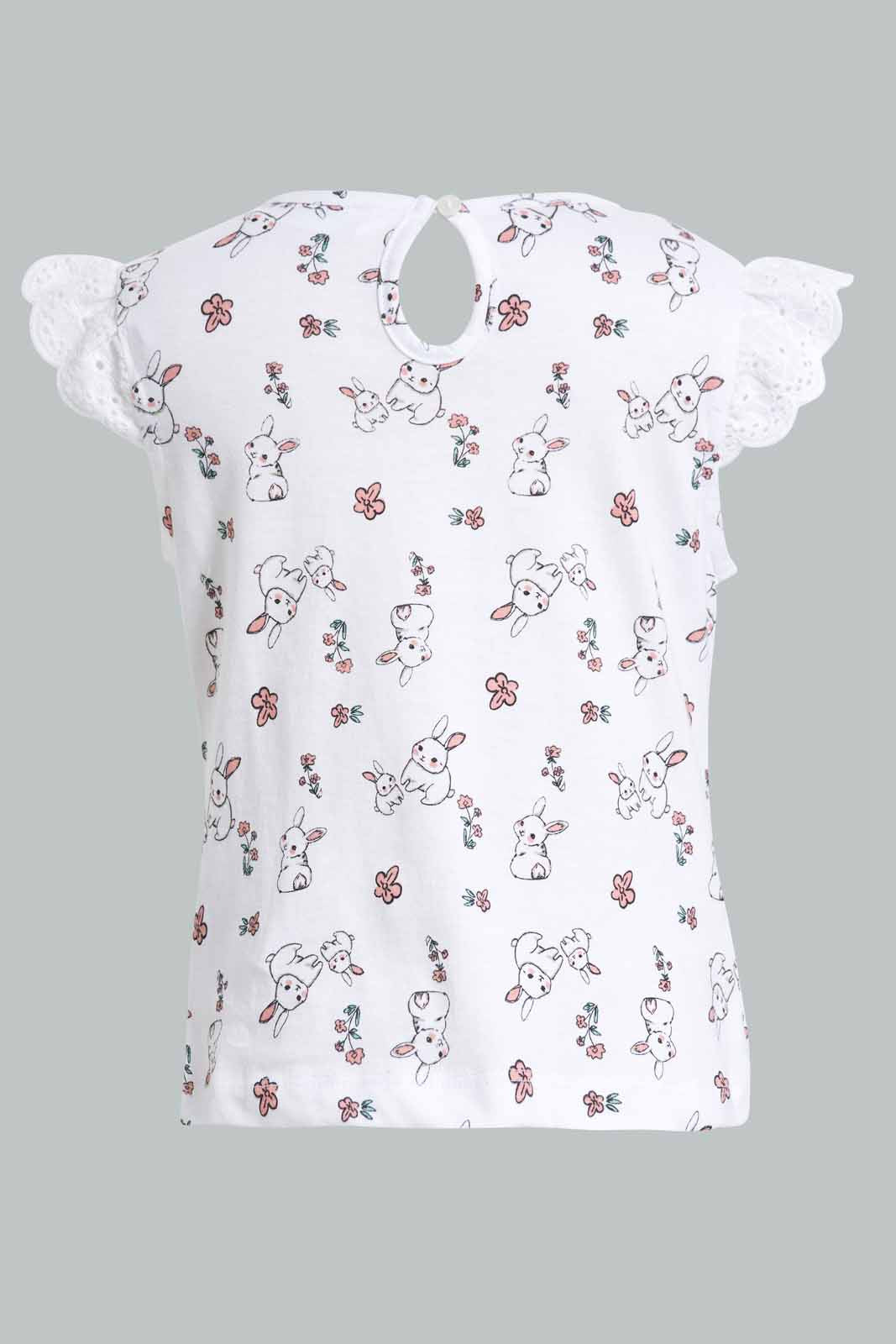 Redtag-White-Bunny-Schiffli-Frill-Sleeve-T-Shirt-With-Polka-Dot-Leggings-Category:Sets,-Colour:White,-Deals:New-In,-Filter:Infant-Girls-(3-to-24-Mths),-ING-Sets,-New-In-ING-APL,-Non-Sale,-Section:Girls-(0-to-14Yrs),-VLM,-W22O-Infant-Girls-3 to 24 Months