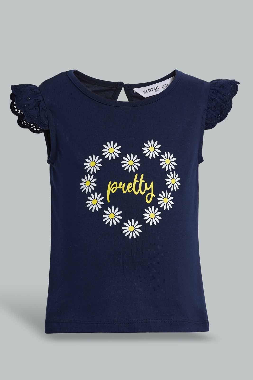 Redtag-Navy-Schiffli-Frill-Sleeve-With-Floral-AOP-Leggings-Category:Sets,-Colour:Navy,-Deals:New-In,-Filter:Infant-Girls-(3-to-24-Mths),-ING-Sets,-New-In-ING-APL,-Non-Sale,-Section:Girls-(0-to-14Yrs),-VLM,-W22O-Infant-Girls-3 to 24 Months