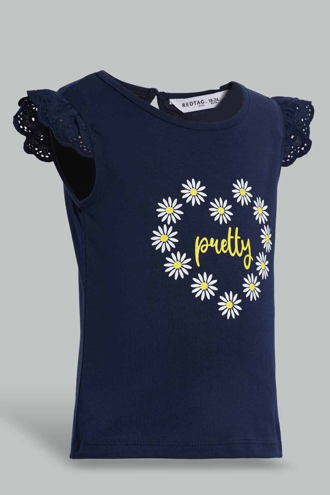 Redtag-Navy-Schiffli-Frill-Sleeve-With-Floral-AOP-Leggings-Category:Sets,-Colour:Navy,-Deals:New-In,-Filter:Infant-Girls-(3-to-24-Mths),-ING-Sets,-New-In-ING-APL,-Non-Sale,-Section:Girls-(0-to-14Yrs),-VLM,-W22O-Infant-Girls-3 to 24 Months