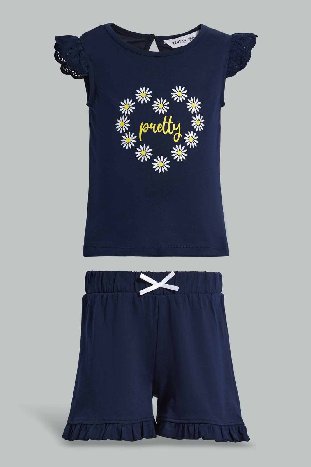 Redtag-Navy-Schiffli-Frill-Sleeve-With-Floral-AOP-Leggings-Category:Sets,-Colour:Navy,-Deals:New-In,-Filter:Infant-Girls-(3-to-24-Mths),-ING-Sets,-New-In-ING-APL,-Non-Sale,-Section:Girls-(0-to-14Yrs),-VLM,-W22O-Infant-Girls-3 to 24 Months