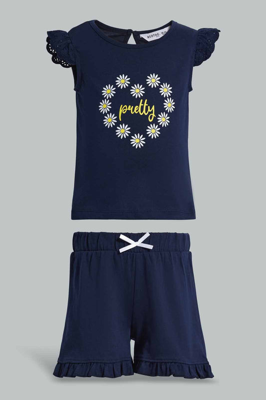 Redtag-Navy-Schiffli-Frill-Sleeve-With-Floral-AOP-Leggings-Category:Sets,-Colour:Navy,-Deals:New-In,-Filter:Infant-Girls-(3-to-24-Mths),-ING-Sets,-New-In-ING-APL,-Non-Sale,-Section:Girls-(0-to-14Yrs),-VLM,-W22O-Infant-Girls-3 to 24 Months