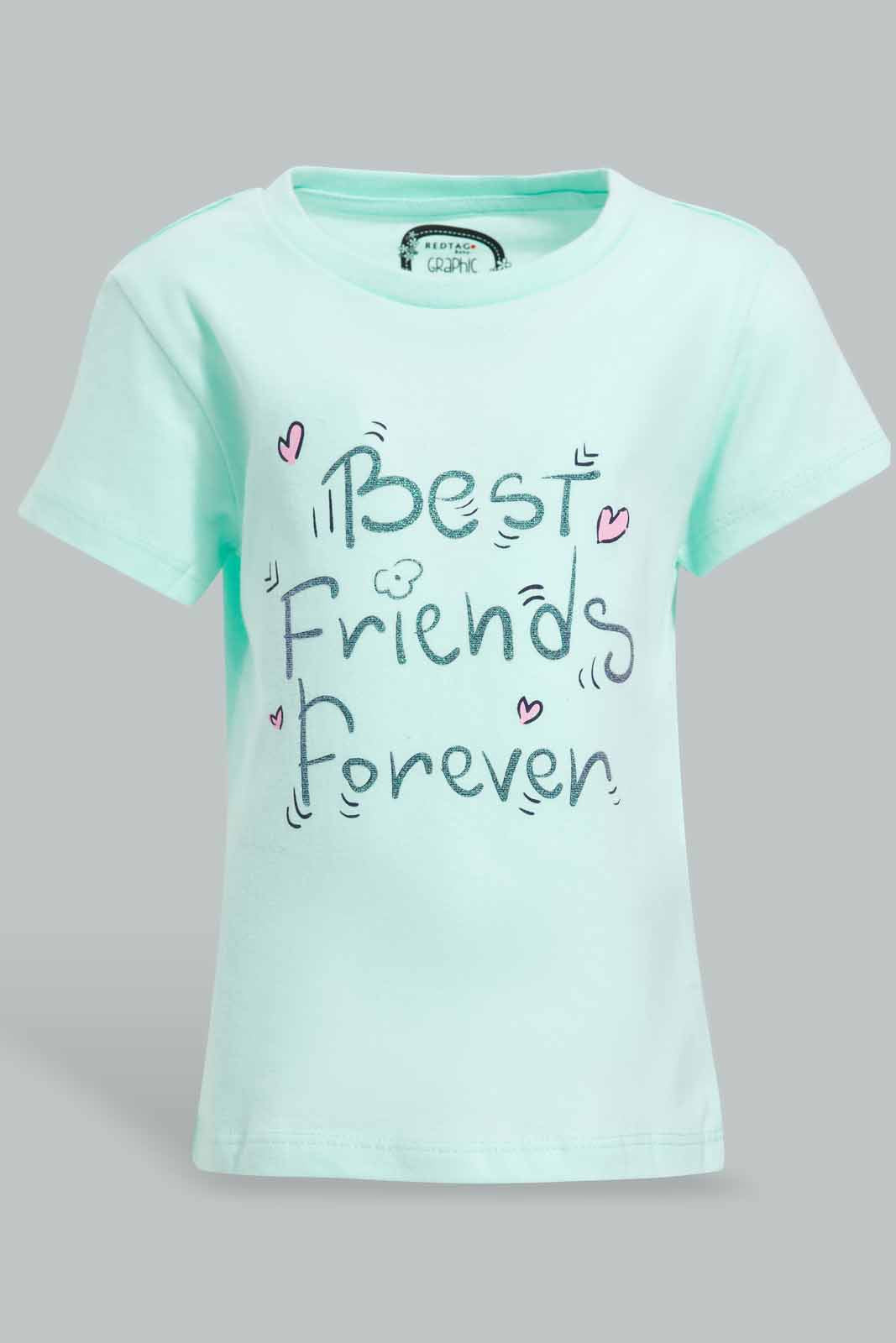 Redtag-Mint-Best-Friend-Forever-Graphic-Tee-Category:T-Shirts,-Colour:Mint,-Deals:New-In,-Filter:Infant-Girls-(3-to-24-Mths),-ING-T-Shirts,-New-In-ING-APL,-Non-Sale,-Section:Girls-(0-to-14Yrs),-TBL,-W22O-Infant-Girls-3 to 24 Months