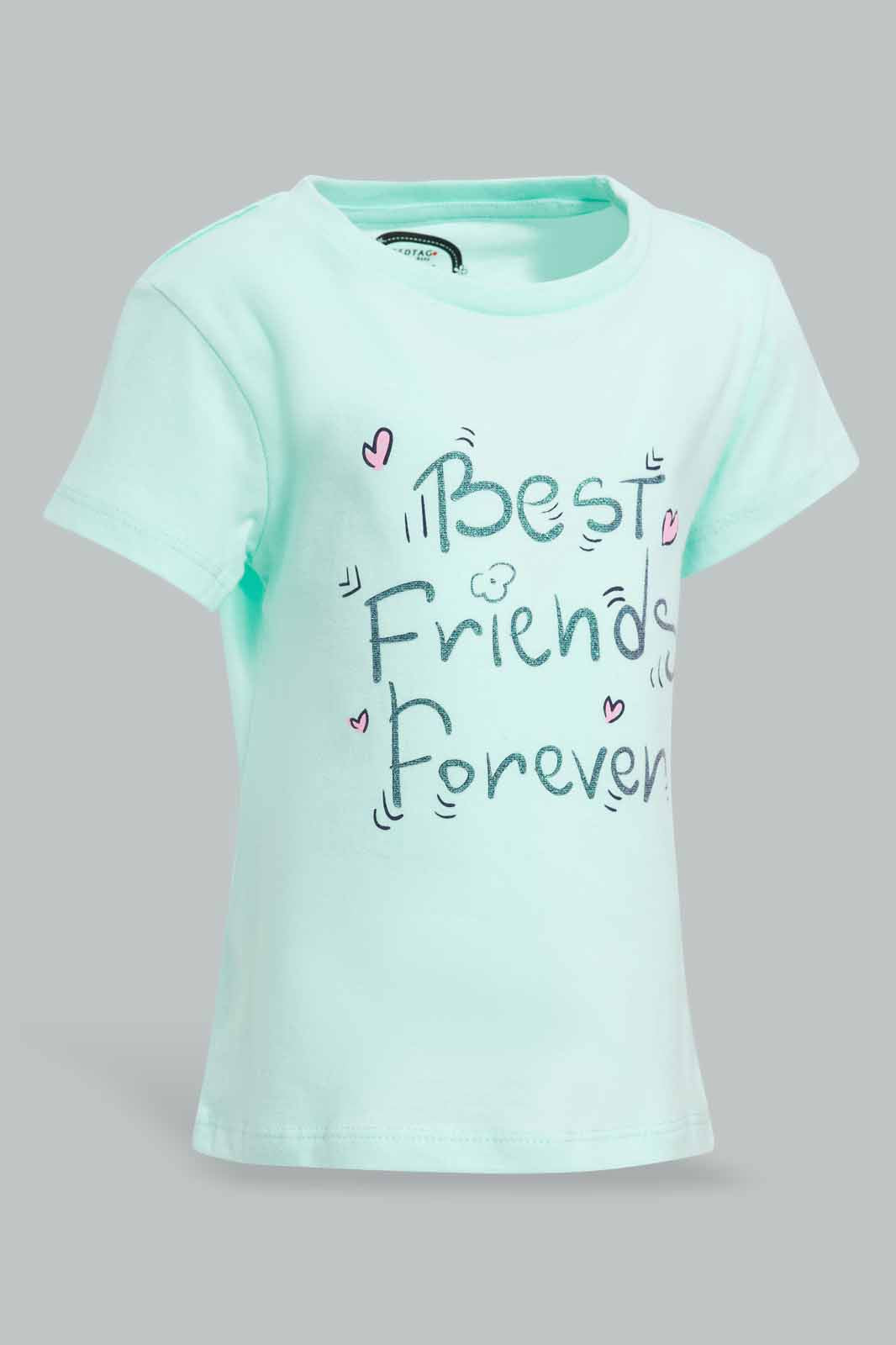 Redtag-Mint-Best-Friend-Forever-Graphic-Tee-Category:T-Shirts,-Colour:Mint,-Deals:New-In,-Filter:Infant-Girls-(3-to-24-Mths),-ING-T-Shirts,-New-In-ING-APL,-Non-Sale,-Section:Girls-(0-to-14Yrs),-TBL,-W22O-Infant-Girls-3 to 24 Months