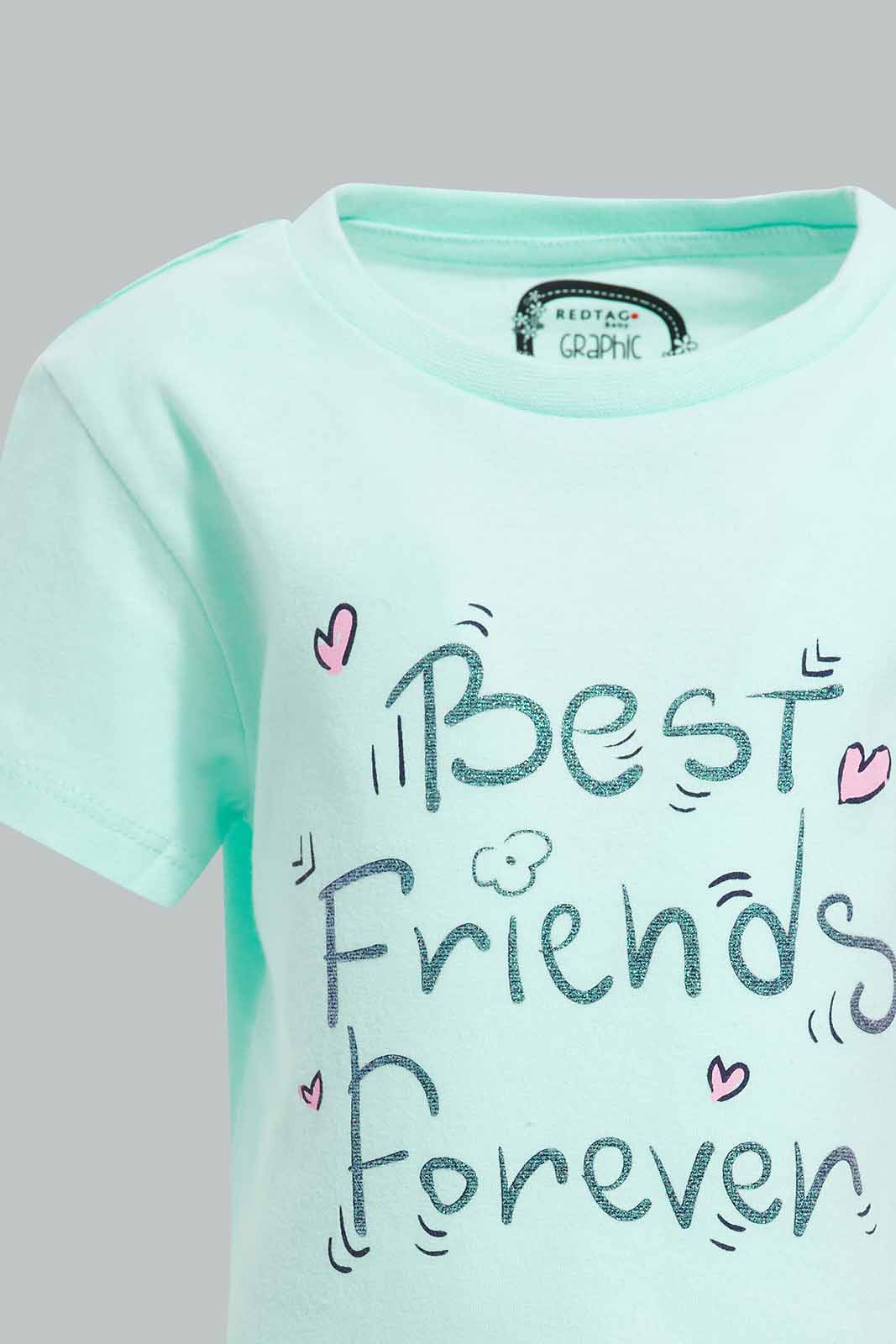 Redtag-Mint-Best-Friend-Forever-Graphic-Tee-Category:T-Shirts,-Colour:Mint,-Deals:New-In,-Filter:Infant-Girls-(3-to-24-Mths),-ING-T-Shirts,-New-In-ING-APL,-Non-Sale,-Section:Girls-(0-to-14Yrs),-TBL,-W22O-Infant-Girls-3 to 24 Months
