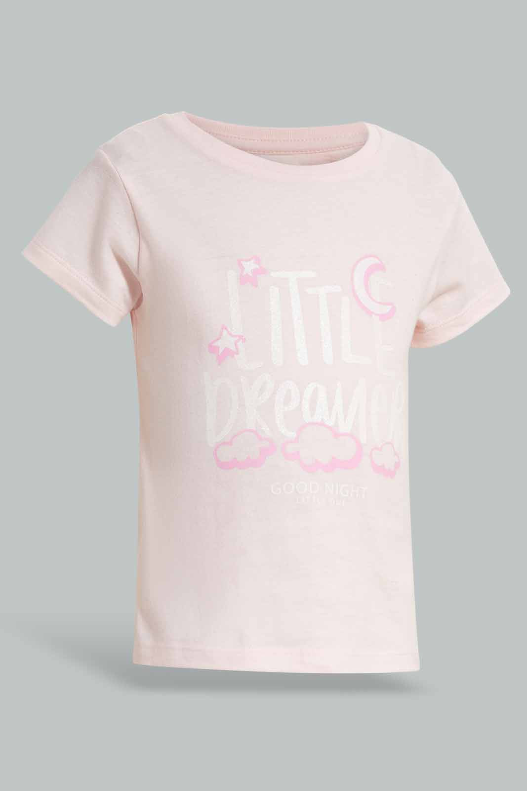 Redtag-Pink-Little-Dreamer-Print-Graphic-Tee-Category:T-Shirts,-Colour:Apricot,-Deals:New-In,-Filter:Infant-Girls-(3-to-24-Mths),-ING-T-Shirts,-New-In-ING-APL,-Non-Sale,-Section:Girls-(0-to-14Yrs),-TBL,-W22O-Infant-Girls-3 to 24 Months