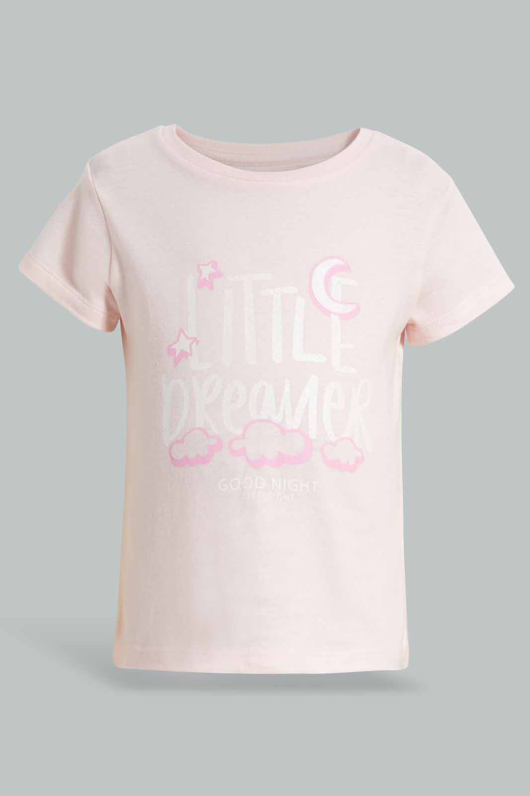 Redtag-Pink-Little-Dreamer-Print-Graphic-Tee-Category:T-Shirts,-Colour:Apricot,-Deals:New-In,-Filter:Infant-Girls-(3-to-24-Mths),-ING-T-Shirts,-New-In-ING-APL,-Non-Sale,-Section:Girls-(0-to-14Yrs),-TBL,-W22O-Infant-Girls-3 to 24 Months