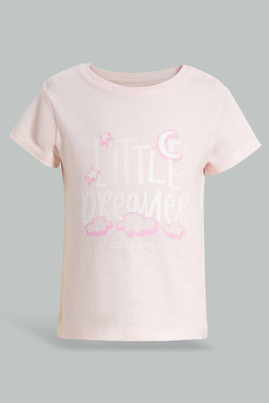 Redtag-Pink-Little-Dreamer-Print-Graphic-Tee-Category:T-Shirts,-Colour:Apricot,-Deals:New-In,-Filter:Infant-Girls-(3-to-24-Mths),-ING-T-Shirts,-New-In-ING-APL,-Non-Sale,-Section:Girls-(0-to-14Yrs),-TBL,-W22O-Infant-Girls-3 to 24 Months