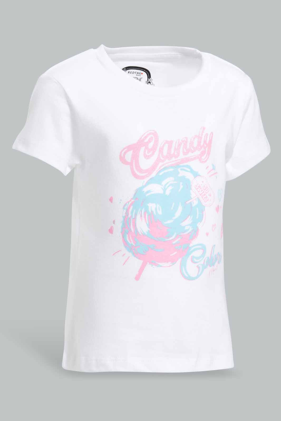 Redtag-White-Candy-Print-Graphic-Tee-Category:T-Shirts,-Colour:White,-Deals:New-In,-Filter:Infant-Girls-(3-to-24-Mths),-ING-T-Shirts,-New-In-ING-APL,-Non-Sale,-Section:Girls-(0-to-14Yrs),-TBL,-W22O-Infant-Girls-3 to 24 Months