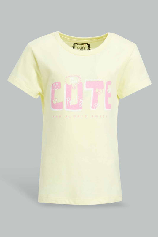 Redtag-Yellow-Cute-Print-Graphic-Tee-Category:T-Shirts,-Colour:Yellow,-Deals:New-In,-Filter:Infant-Girls-(3-to-24-Mths),-ING-T-Shirts,-New-In-ING-APL,-Non-Sale,-Section:Girls-(0-to-14Yrs),-TBL,-W22O-Infant-Girls-3 to 24 Months