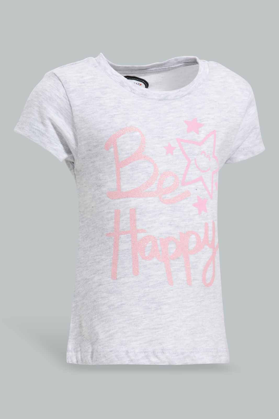 Redtag-Grey-Be-Happy-Graphic-Tee-Category:T-Shirts,-Colour:Grey,-Deals:New-In,-Filter:Infant-Girls-(3-to-24-Mths),-ING-T-Shirts,-New-In-ING-APL,-Non-Sale,-Section:Girls-(0-to-14Yrs),-TBL,-W22O-Infant-Girls-3 to 24 Months