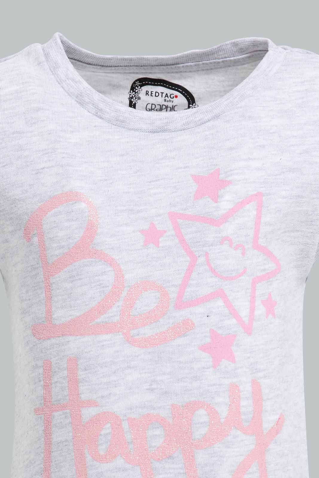 Redtag-Grey-Be-Happy-Graphic-Tee-Category:T-Shirts,-Colour:Grey,-Deals:New-In,-Filter:Infant-Girls-(3-to-24-Mths),-ING-T-Shirts,-New-In-ING-APL,-Non-Sale,-Section:Girls-(0-to-14Yrs),-TBL,-W22O-Infant-Girls-3 to 24 Months