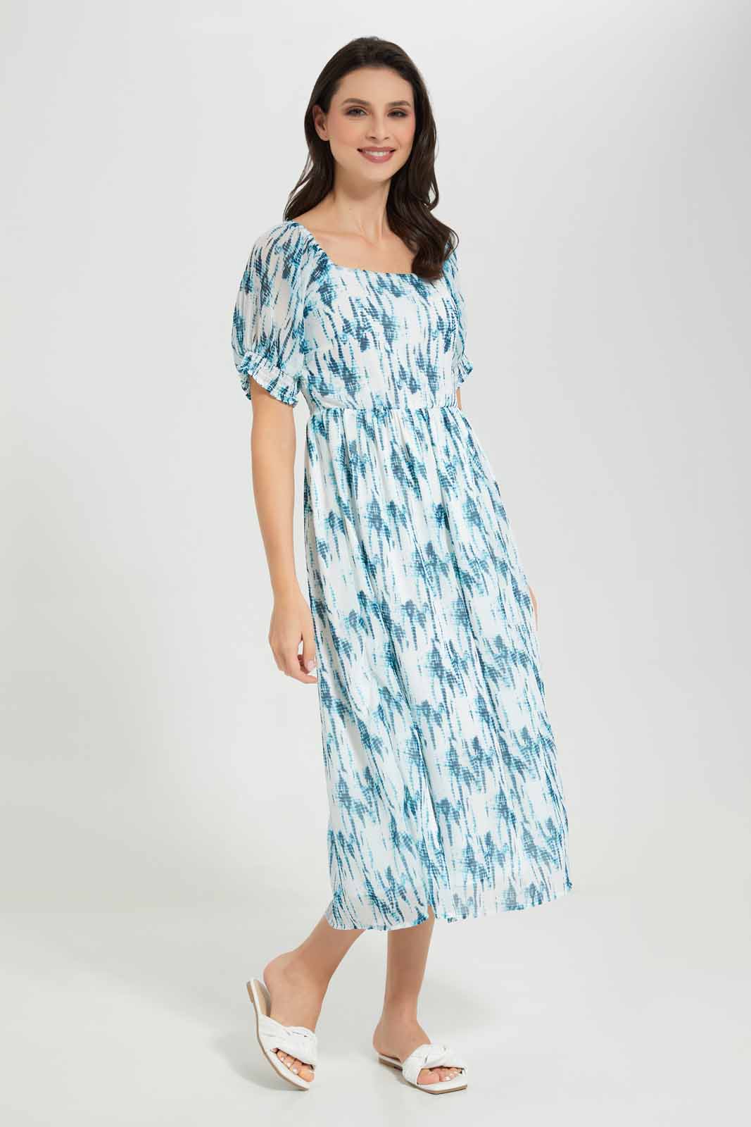 Redtag-Assorted-Printed-Puff-Sleeve-Smocking-Dress-Category:Dresses,-Colour:Assorted,-Deals:New-In,-Filter:Women's-Clothing,-New-In-Women-APL,-Non-Sale,-Section:Women,-W22O,-Women-Dresses-Women's-