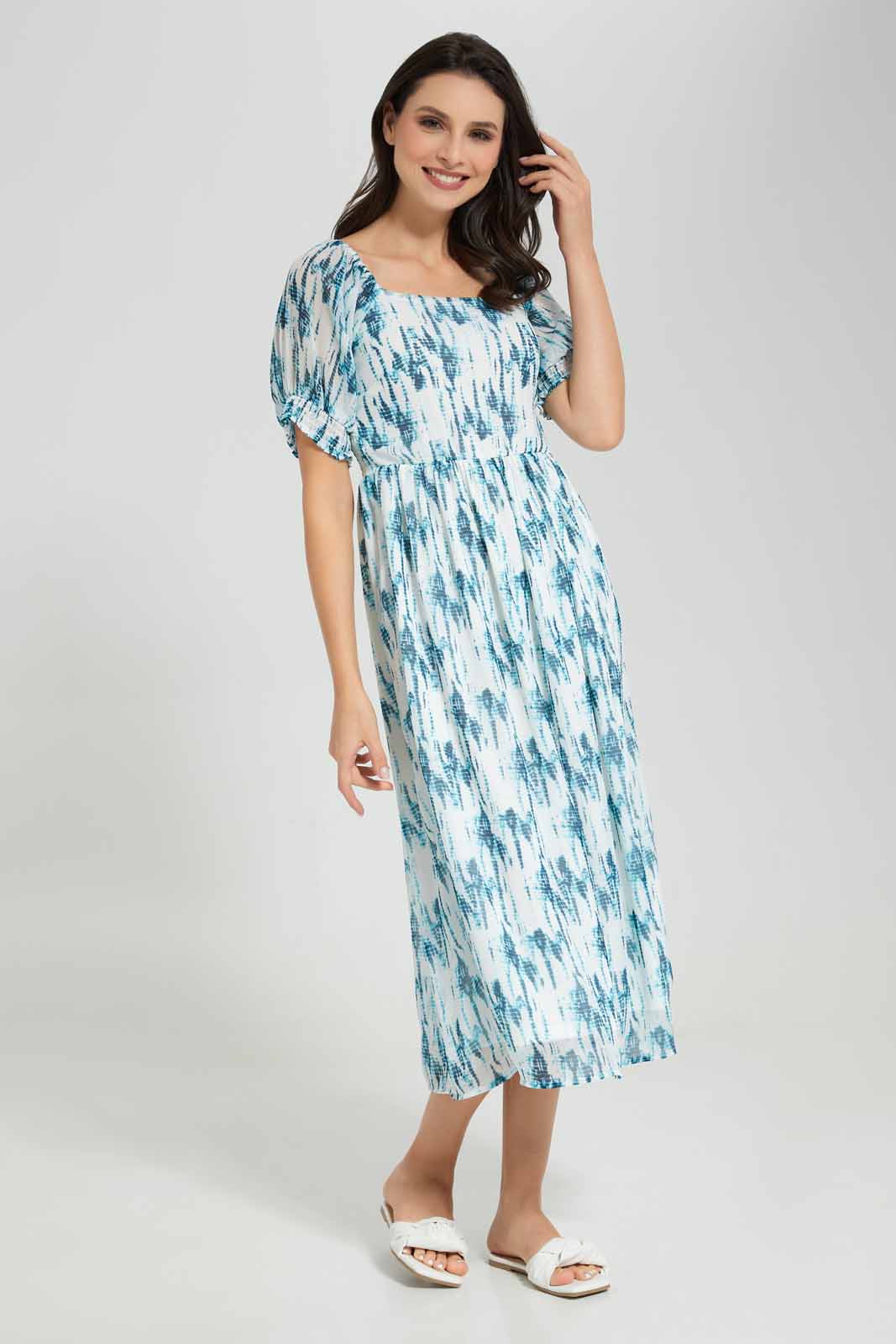 Redtag-Assorted-Printed-Puff-Sleeve-Smocking-Dress-Category:Dresses,-Colour:Assorted,-Deals:New-In,-Filter:Women's-Clothing,-New-In-Women-APL,-Non-Sale,-Section:Women,-W22O,-Women-Dresses-Women's-