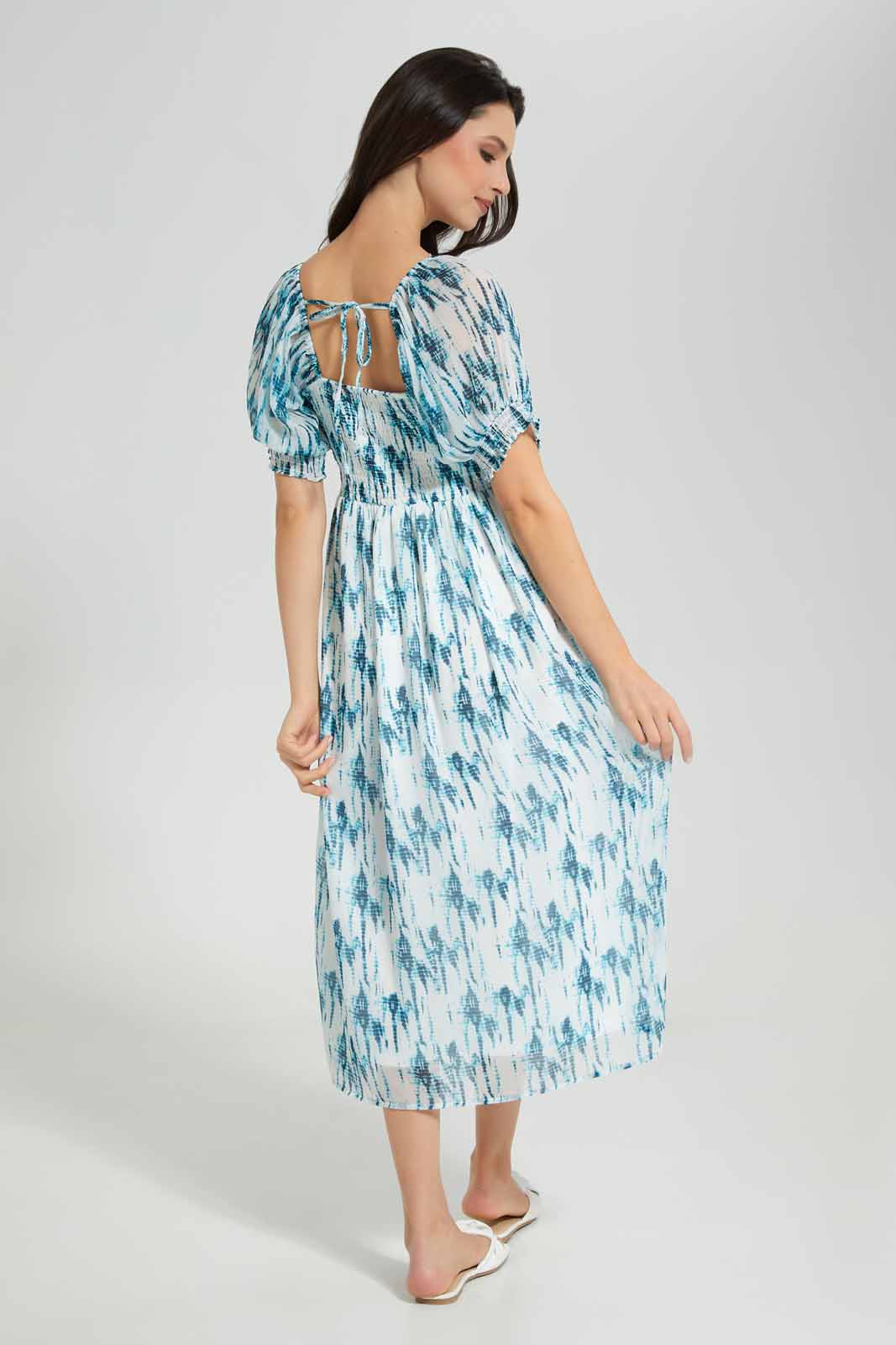 Redtag-Assorted-Printed-Puff-Sleeve-Smocking-Dress-Category:Dresses,-Colour:Assorted,-Deals:New-In,-Filter:Women's-Clothing,-New-In-Women-APL,-Non-Sale,-Section:Women,-W22O,-Women-Dresses-Women's-