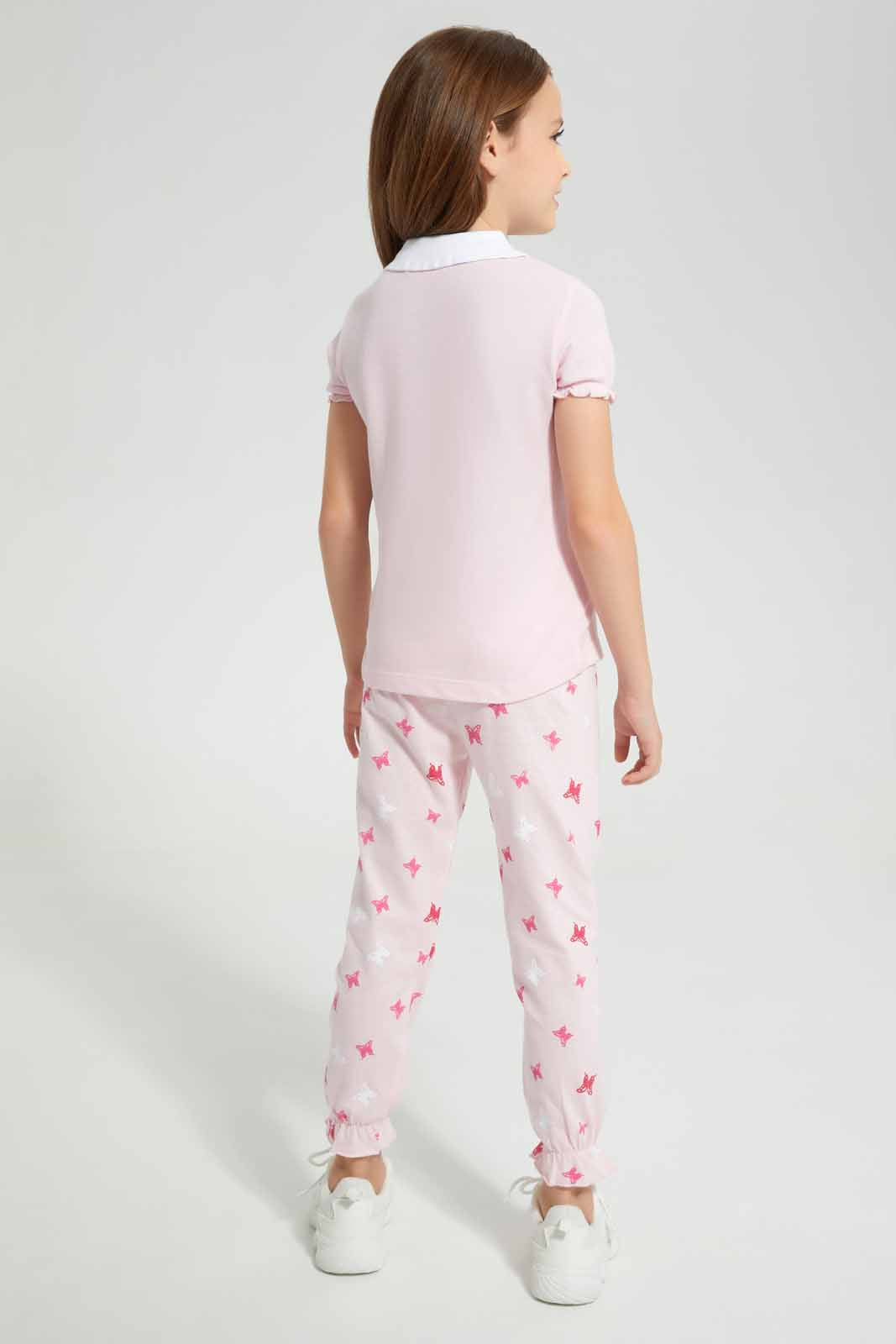 Redtag-Pink-AOP-NightSuit-Category:Pyjama-Sets,-Colour:Apricot,-Deals:New-In,-Filter:Girls-(2-to-8-Yrs),-GIR-Pyjama-Sets,-New-In-GIR-APL,-Non-Sale,-Section:Girls-(0-to-14Yrs),-W22O-Girls-2 to 8 Years