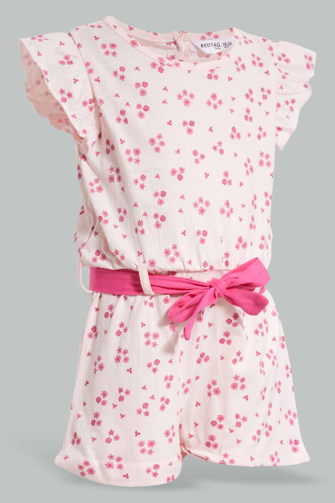 Redtag-Pink-Floral-Print-Jumpsuit-Category:Jumpsuits,-Colour:Apricot,-Deals:New-In,-Filter:Infant-Girls-(3-to-24-Mths),-ING-Jumpsuits,-New-In-ING-APL,-Non-Sale,-Section:Girls-(0-to-14Yrs),-W22O-Infant-Girls-3 to 24 Months