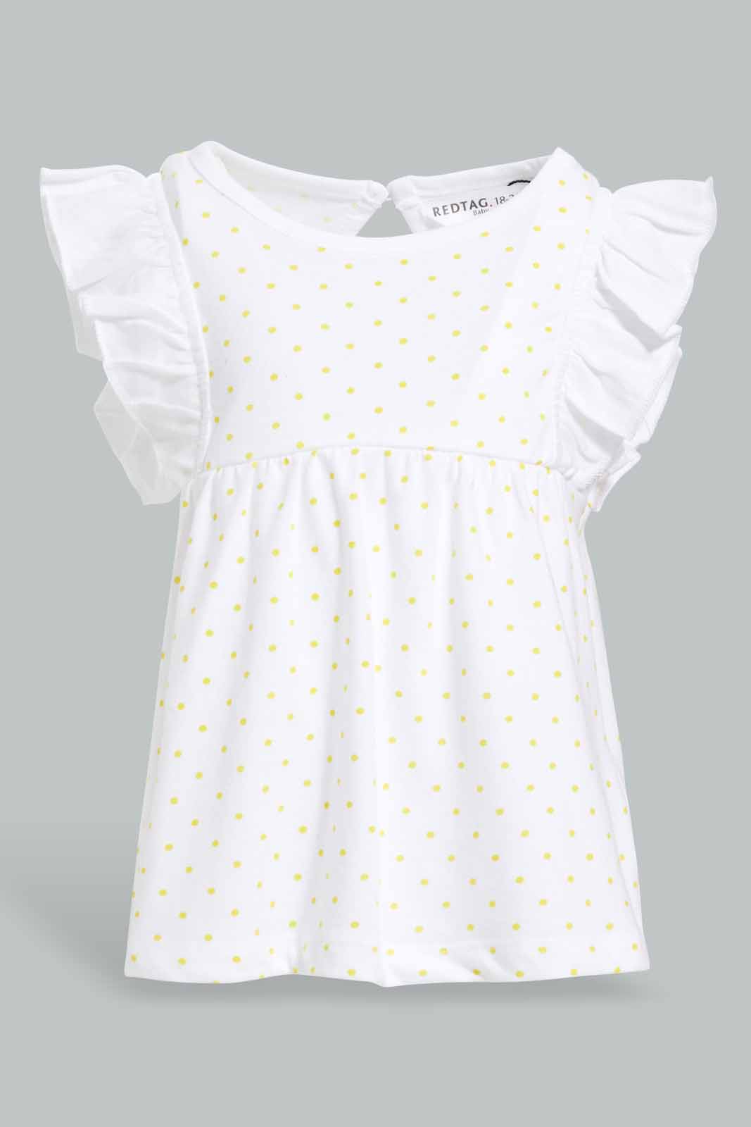 Redtag-White-With-Gold-Polka-Dots-Blouse-Category:Blouses,-Colour:White,-Deals:New-In,-Filter:Infant-Girls-(3-to-24-Mths),-ING-Blouses,-New-In-ING-APL,-Non-Sale,-Section:Girls-(0-to-14Yrs),-W22O-Infant-Girls-3 to 24 Months