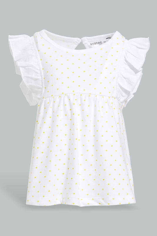 Redtag-White-With-Gold-Polka-Dots-Blouse-Category:Blouses,-Colour:White,-Deals:New-In,-Filter:Infant-Girls-(3-to-24-Mths),-ING-Blouses,-New-In-ING-APL,-Non-Sale,-Section:Girls-(0-to-14Yrs),-W22O-Infant-Girls-3 to 24 Months