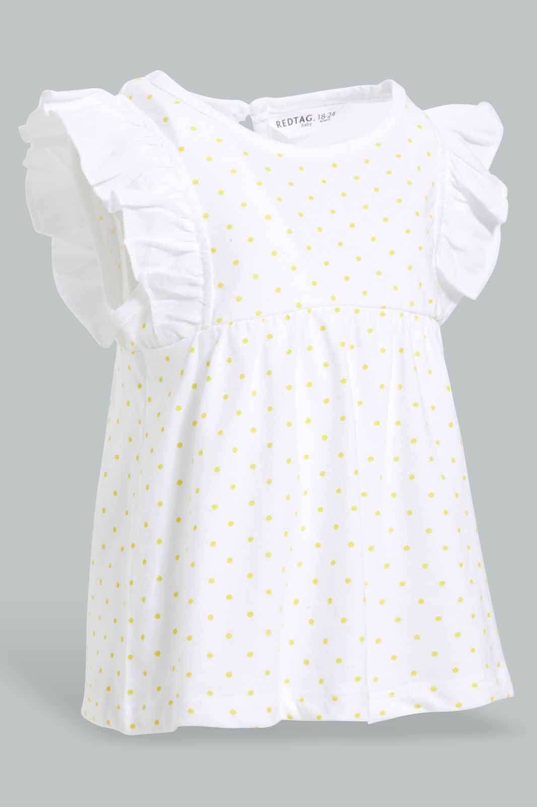 Redtag-White-With-Gold-Polka-Dots-Blouse-Category:Blouses,-Colour:White,-Deals:New-In,-Filter:Infant-Girls-(3-to-24-Mths),-ING-Blouses,-New-In-ING-APL,-Non-Sale,-Section:Girls-(0-to-14Yrs),-W22O-Infant-Girls-3 to 24 Months