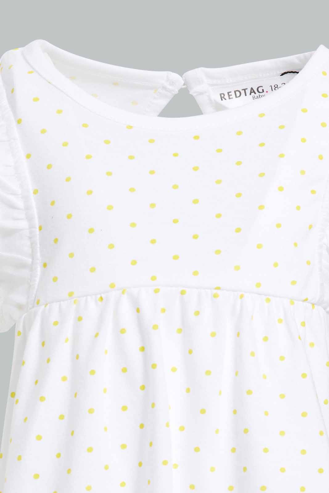Redtag-White-With-Gold-Polka-Dots-Blouse-Category:Blouses,-Colour:White,-Deals:New-In,-Filter:Infant-Girls-(3-to-24-Mths),-ING-Blouses,-New-In-ING-APL,-Non-Sale,-Section:Girls-(0-to-14Yrs),-W22O-Infant-Girls-3 to 24 Months