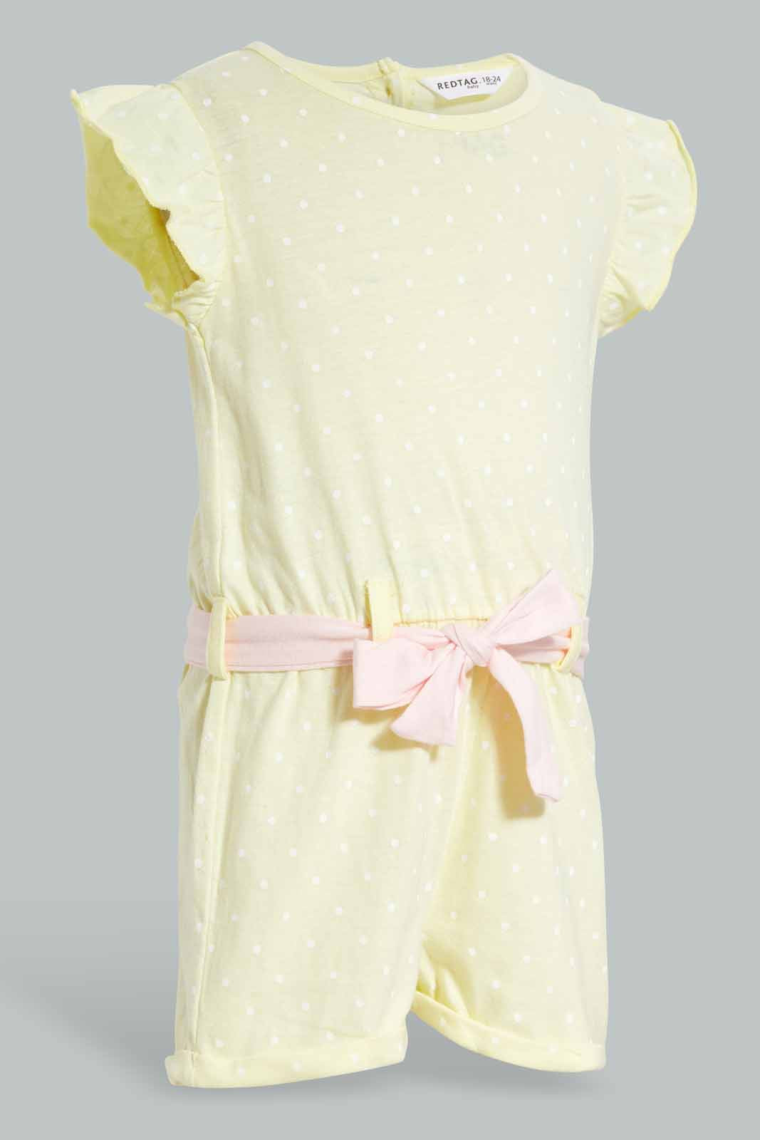Redtag-Yellow-Floral-Print-Jumpsuit-Category:Jumpsuits,-Colour:Yellow,-Deals:New-In,-Filter:Infant-Girls-(3-to-24-Mths),-ING-Jumpsuits,-New-In-ING-APL,-Non-Sale,-Section:Girls-(0-to-14Yrs),-W22O-Infant-Girls-3 to 24 Months