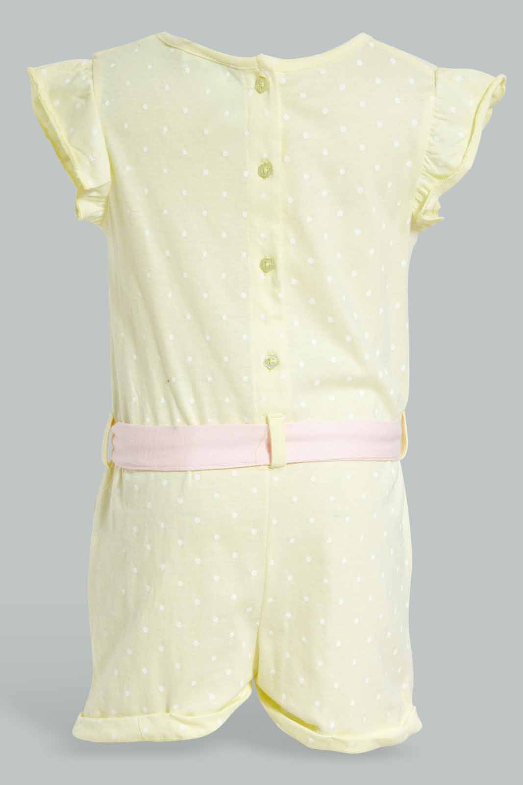 Redtag-Yellow-Floral-Print-Jumpsuit-Category:Jumpsuits,-Colour:Yellow,-Deals:New-In,-Filter:Infant-Girls-(3-to-24-Mths),-ING-Jumpsuits,-New-In-ING-APL,-Non-Sale,-Section:Girls-(0-to-14Yrs),-W22O-Infant-Girls-3 to 24 Months