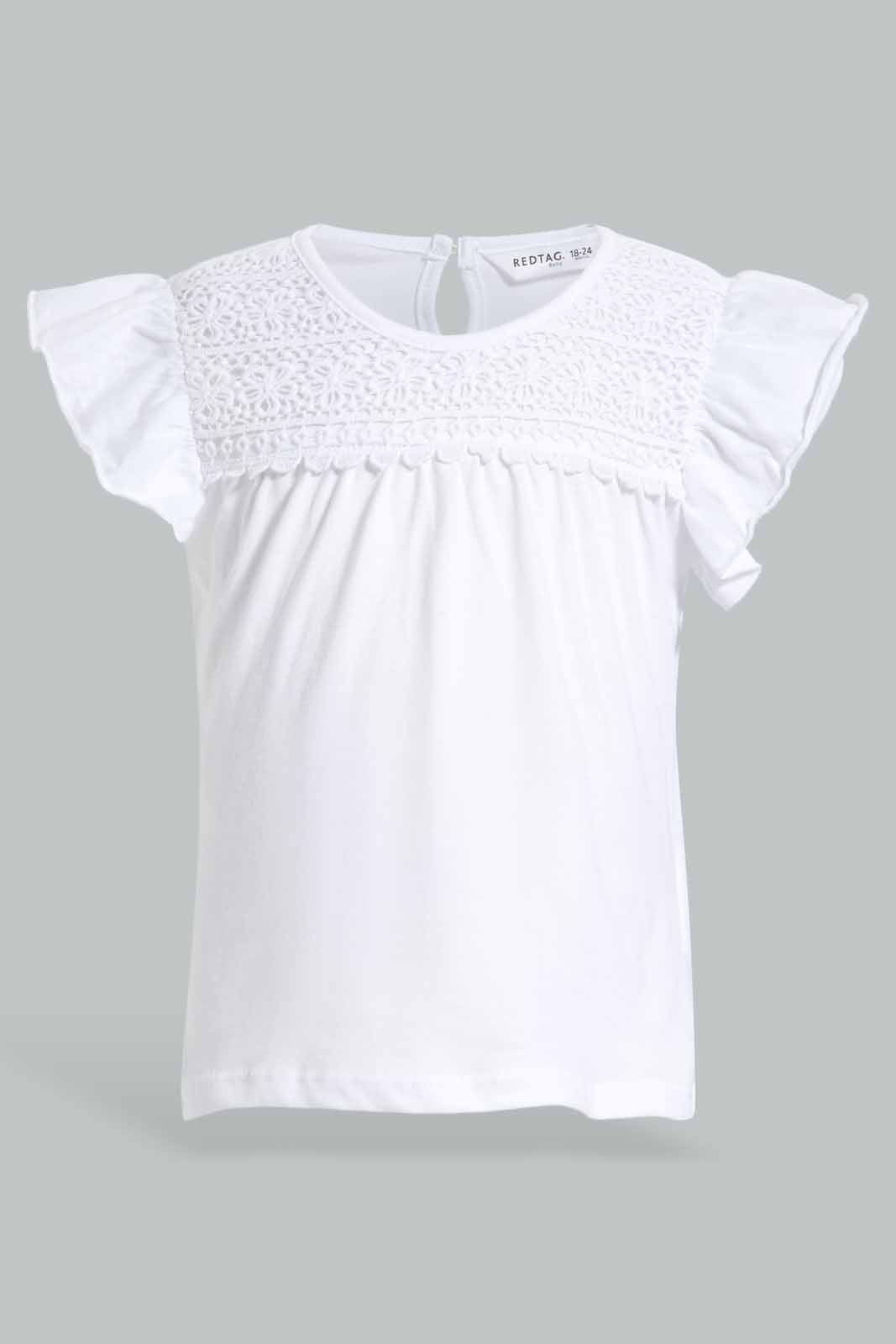 Redtag-White-Lace-Frill-Sleeves-Blouse-Category:Blouses,-Colour:White,-Deals:New-In,-Filter:Infant-Girls-(3-to-24-Mths),-ING-Blouses,-New-In-ING-APL,-Non-Sale,-Section:Girls-(0-to-14Yrs),-W22O-Infant-Girls-3 to 24 Months