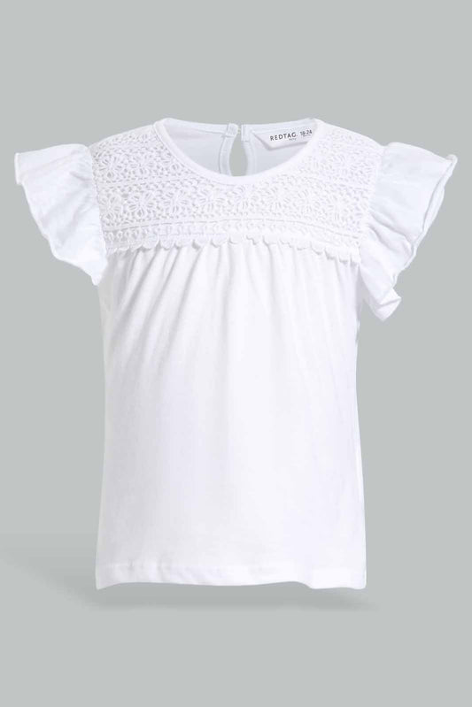 Redtag-White-Lace-Frill-Sleeves-Blouse-Category:Blouses,-Colour:White,-Deals:New-In,-Filter:Infant-Girls-(3-to-24-Mths),-ING-Blouses,-New-In-ING-APL,-Non-Sale,-Section:Girls-(0-to-14Yrs),-W22O-Infant-Girls-3 to 24 Months