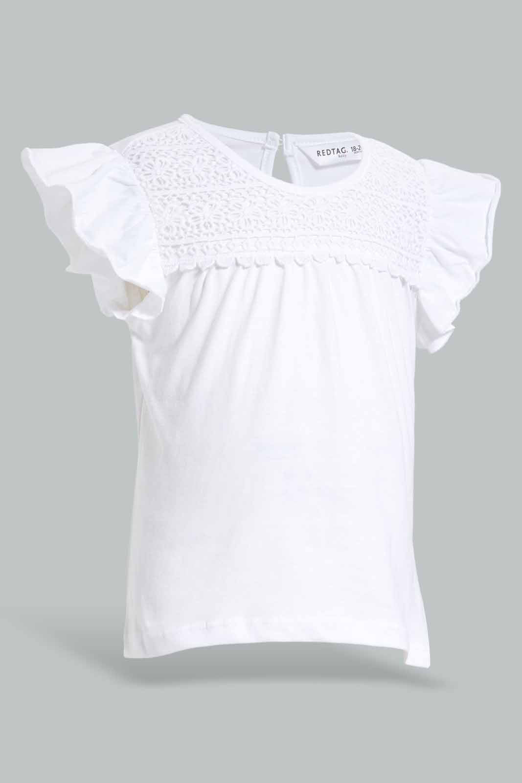 Redtag-White-Lace-Frill-Sleeves-Blouse-Category:Blouses,-Colour:White,-Deals:New-In,-Filter:Infant-Girls-(3-to-24-Mths),-ING-Blouses,-New-In-ING-APL,-Non-Sale,-Section:Girls-(0-to-14Yrs),-W22O-Infant-Girls-3 to 24 Months