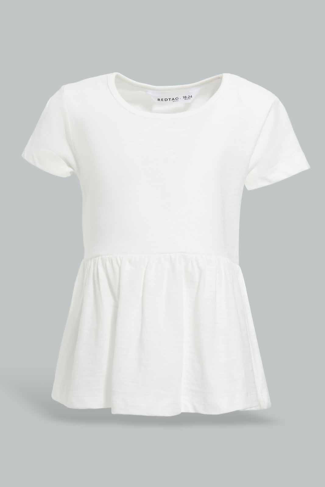 Redtag-White-Slub-Gathered-Waist-Blouse-Category:Blouses,-Colour:White,-Deals:New-In,-Filter:Infant-Girls-(3-to-24-Mths),-ING-Blouses,-New-In-ING-APL,-Non-Sale,-Section:Girls-(0-to-14Yrs),-W22O-Infant-Girls-3 to 24 Months