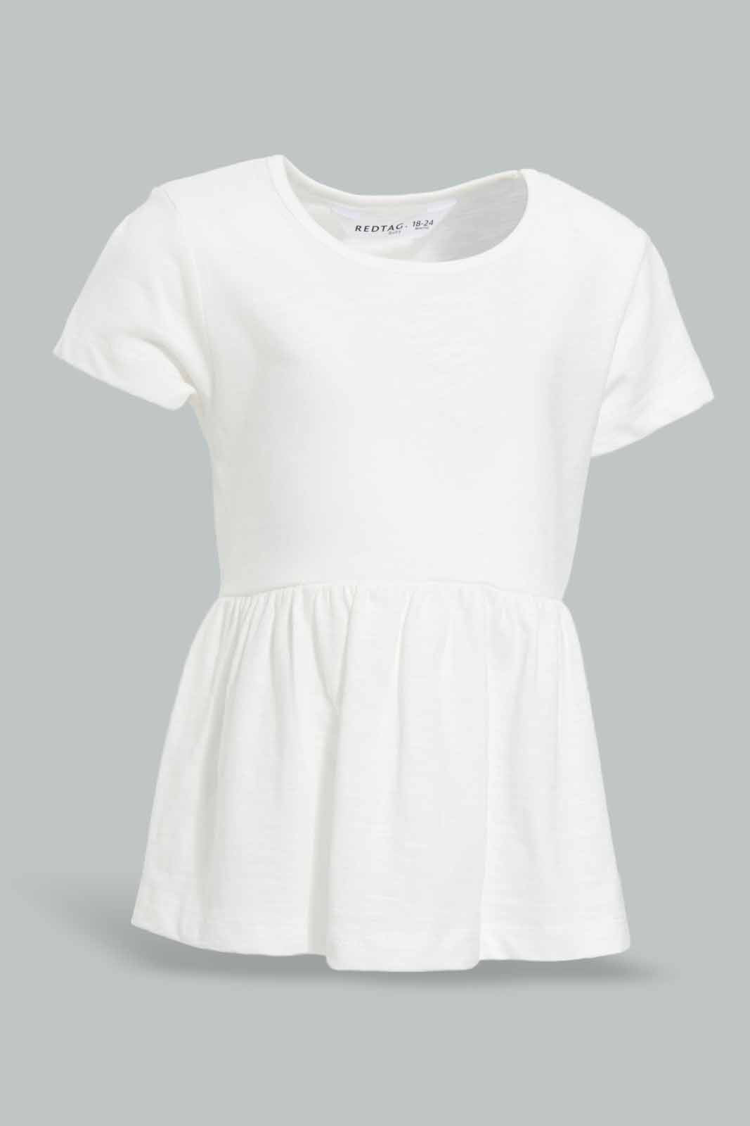 Redtag-White-Slub-Gathered-Waist-Blouse-Category:Blouses,-Colour:White,-Deals:New-In,-Filter:Infant-Girls-(3-to-24-Mths),-ING-Blouses,-New-In-ING-APL,-Non-Sale,-Section:Girls-(0-to-14Yrs),-W22O-Infant-Girls-3 to 24 Months