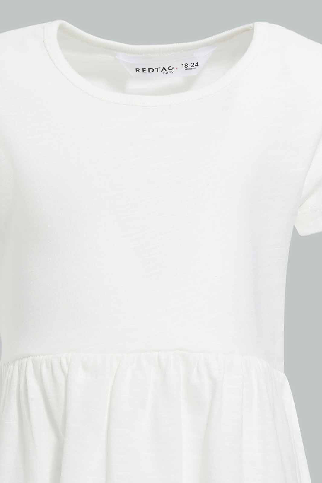 Redtag-White-Slub-Gathered-Waist-Blouse-Category:Blouses,-Colour:White,-Deals:New-In,-Filter:Infant-Girls-(3-to-24-Mths),-ING-Blouses,-New-In-ING-APL,-Non-Sale,-Section:Girls-(0-to-14Yrs),-W22O-Infant-Girls-3 to 24 Months