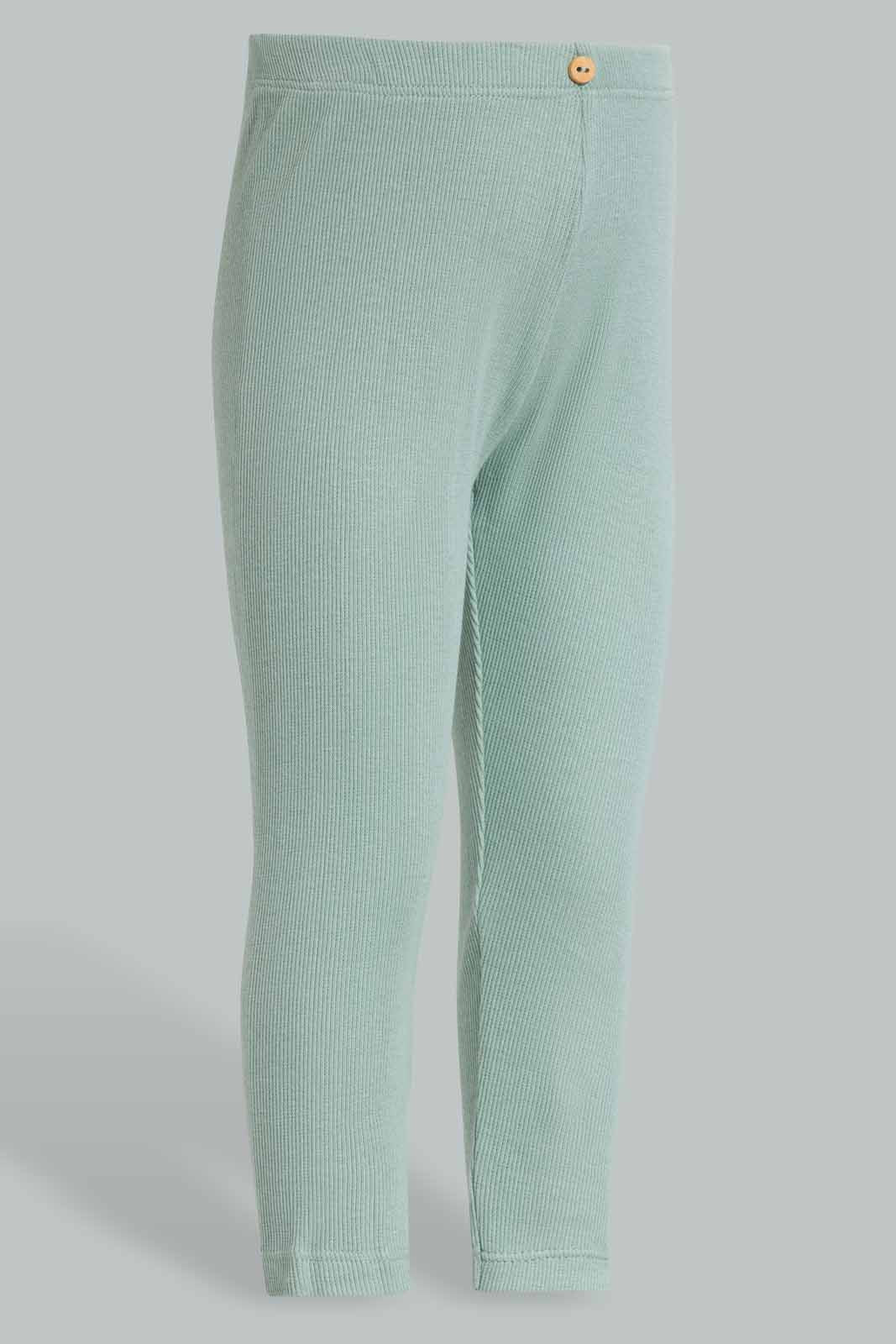 Redtag-Green-Rib-Solid-Legging-Category:Leggings,-Colour:Green,-Deals:New-In,-Filter:Infant-Girls-(3-to-24-Mths),-ING-Leggings,-New-In-ING-APL,-Non-Sale,-Section:Girls-(0-to-14Yrs),-W22O-Infant-Girls-3 to 24 Months