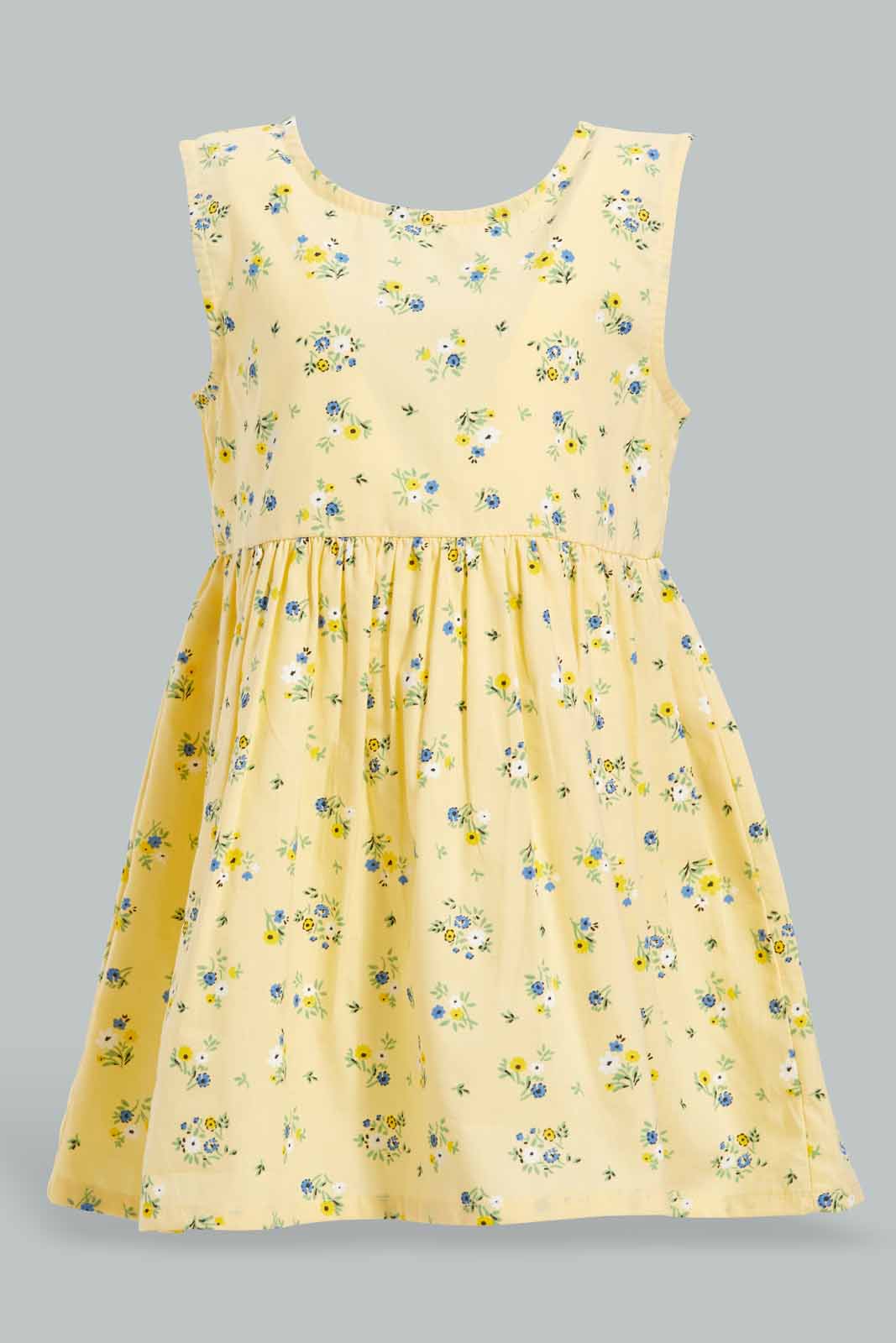 Redtag-Yellow-Frloral-AOP-Sleeveless-Dress-Category:Dresses,-Colour:Yellow,-Deals:New-In,-Filter:Infant-Girls-(3-to-24-Mths),-ING-Dresses,-New-In-ING-APL,-Non-Sale,-Section:Girls-(0-to-14Yrs),-VLM,-W22O-Infant-Girls-3 to 24 Months