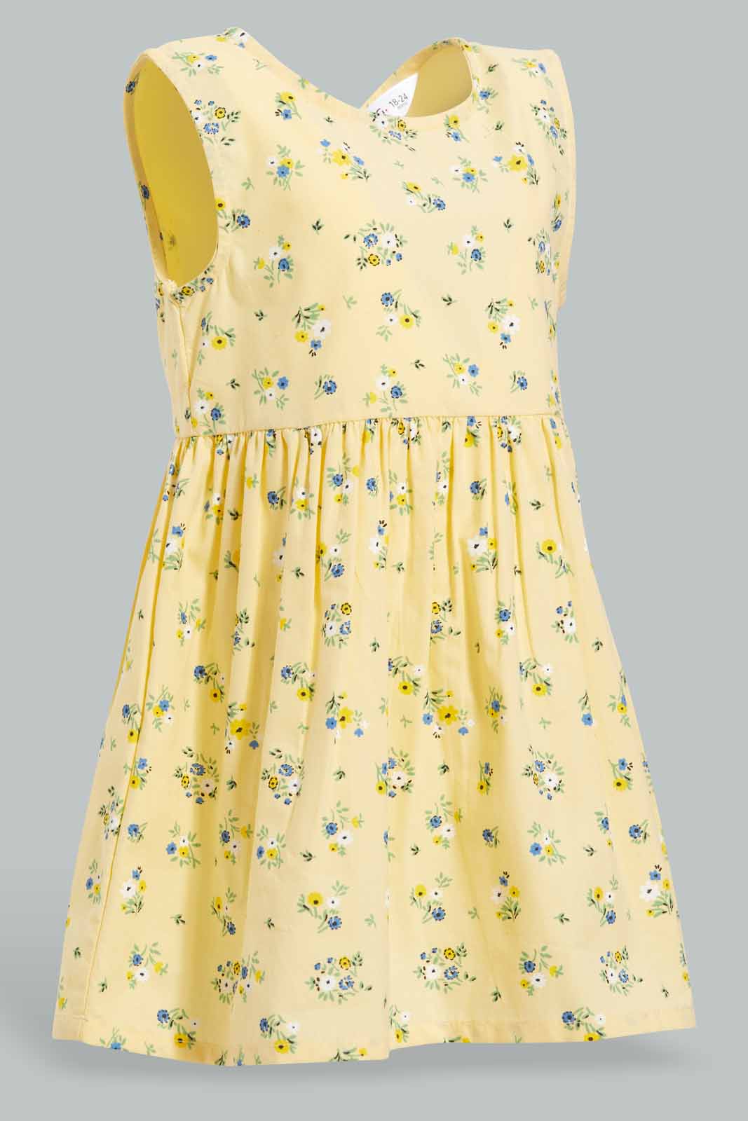 Redtag-Yellow-Frloral-AOP-Sleeveless-Dress-Category:Dresses,-Colour:Yellow,-Deals:New-In,-Filter:Infant-Girls-(3-to-24-Mths),-ING-Dresses,-New-In-ING-APL,-Non-Sale,-Section:Girls-(0-to-14Yrs),-VLM,-W22O-Infant-Girls-3 to 24 Months
