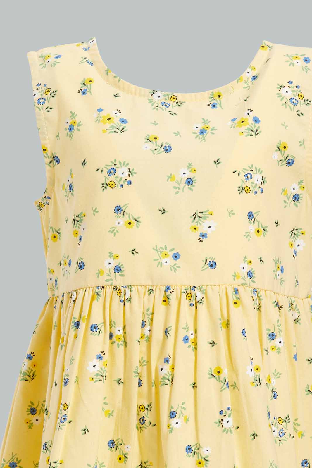 Redtag-Yellow-Frloral-AOP-Sleeveless-Dress-Category:Dresses,-Colour:Yellow,-Deals:New-In,-Filter:Infant-Girls-(3-to-24-Mths),-ING-Dresses,-New-In-ING-APL,-Non-Sale,-Section:Girls-(0-to-14Yrs),-VLM,-W22O-Infant-Girls-3 to 24 Months
