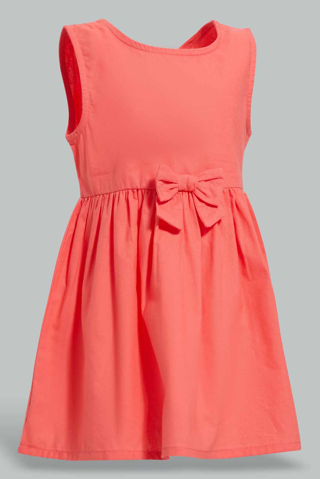 Redtag-Coral-Solid-Sleeveless-Dress-Category:Dresses,-Colour:Orange,-Deals:New-In,-Filter:Infant-Girls-(3-to-24-Mths),-ING-Dresses,-New-In-ING-APL,-Non-Sale,-Section:Girls-(0-to-14Yrs),-VLM,-W22O-Infant-Girls-3 to 24 Months