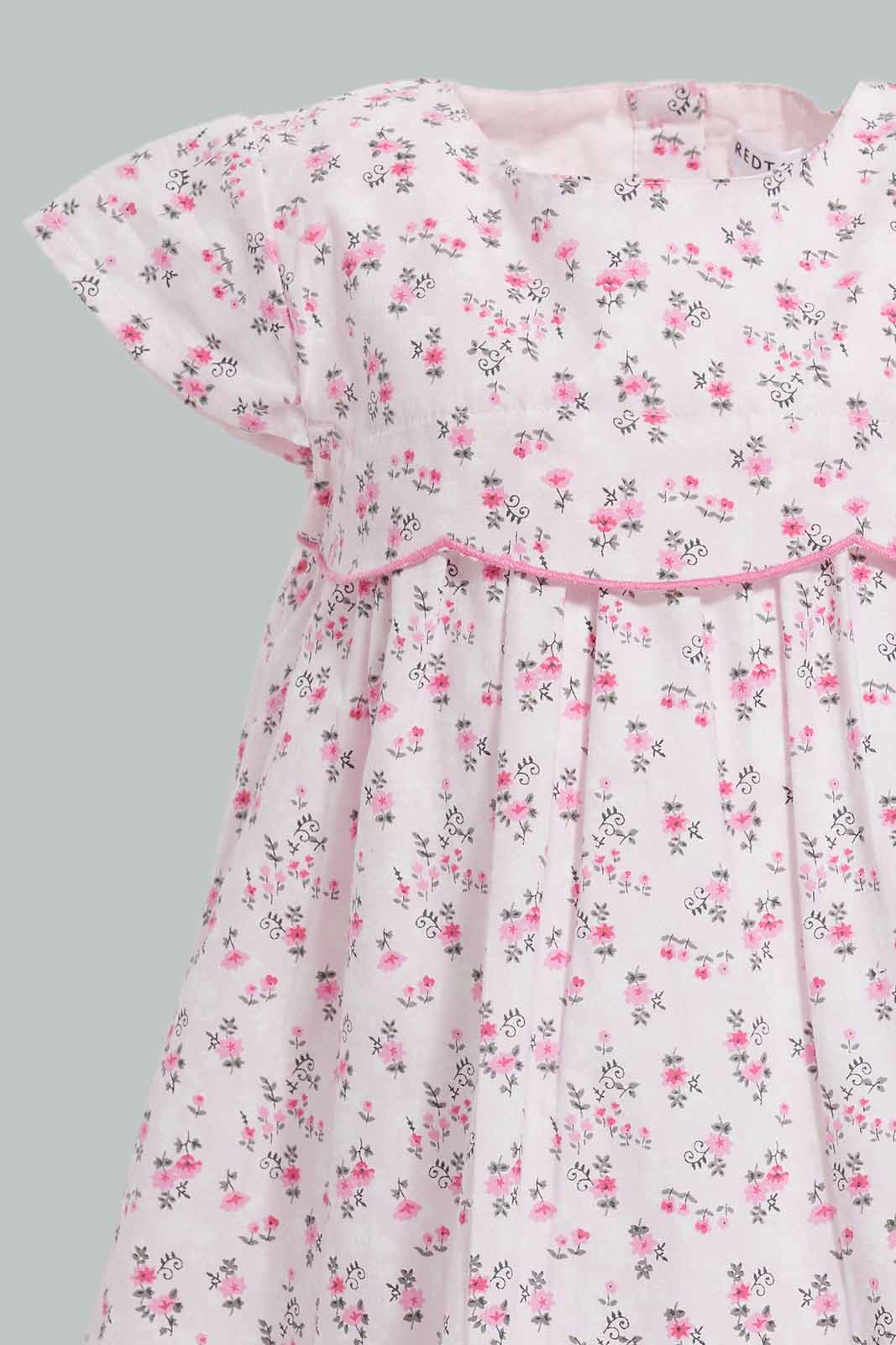 Redtag-Pink-AOP-Scallop-Sleeves-Dress-Category:Dresses,-Colour:Apricot,-Deals:New-In,-Filter:Infant-Girls-(3-to-24-Mths),-ING-Dresses,-New-In-ING-APL,-Non-Sale,-Section:Girls-(0-to-14Yrs),-W22O-Infant-Girls-3 to 24 Months