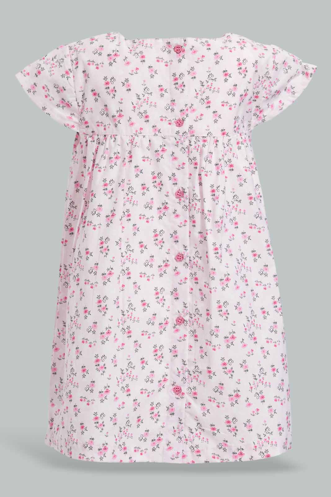Redtag-Pink-AOP-Scallop-Sleeves-Dress-Category:Dresses,-Colour:Apricot,-Deals:New-In,-Filter:Infant-Girls-(3-to-24-Mths),-ING-Dresses,-New-In-ING-APL,-Non-Sale,-Section:Girls-(0-to-14Yrs),-W22O-Infant-Girls-3 to 24 Months