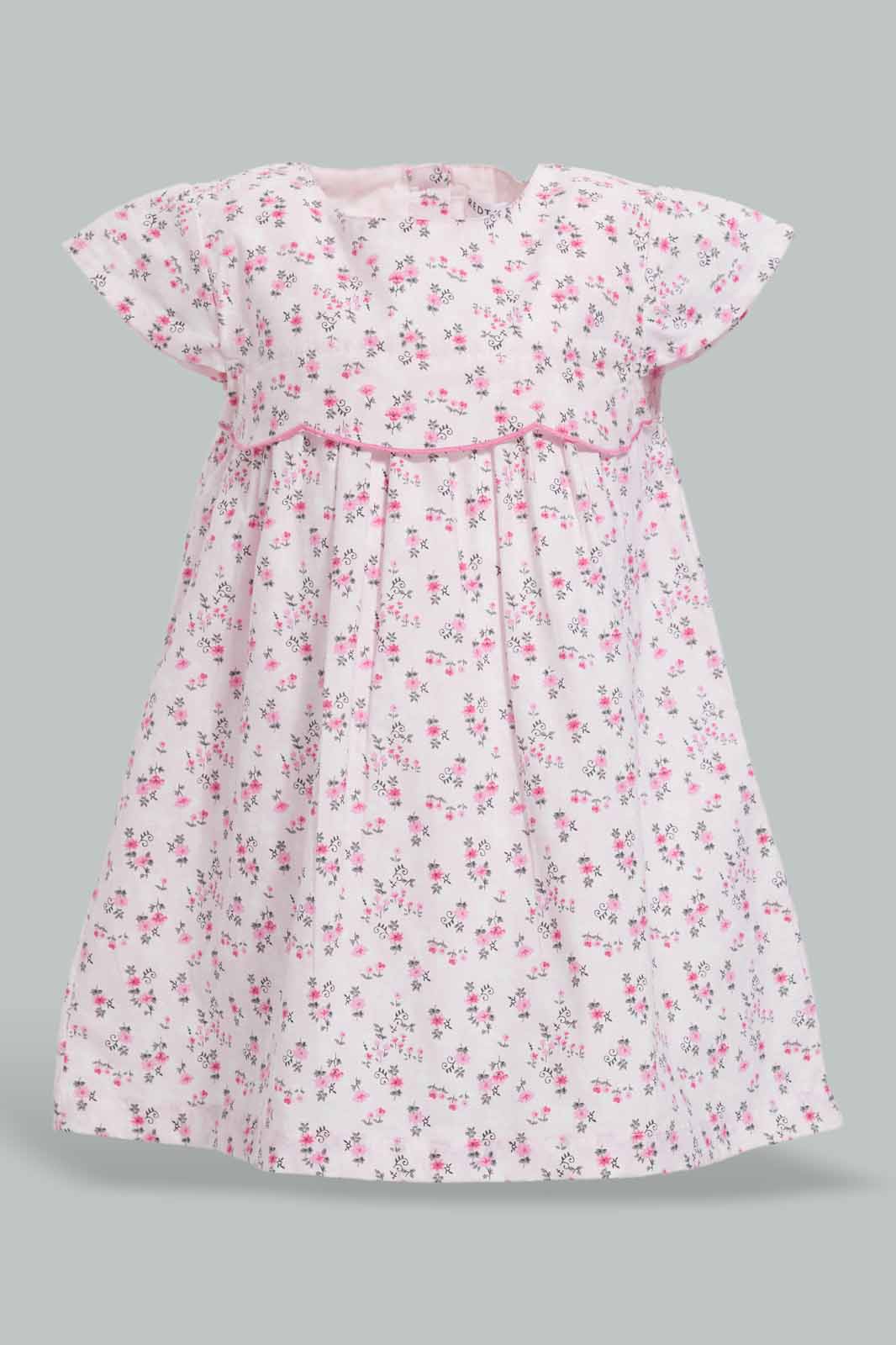 Redtag-Pink-AOP-Scallop-Sleeves-Dress-Category:Dresses,-Colour:Apricot,-Deals:New-In,-Filter:Infant-Girls-(3-to-24-Mths),-ING-Dresses,-New-In-ING-APL,-Non-Sale,-Section:Girls-(0-to-14Yrs),-W22O-Infant-Girls-3 to 24 Months