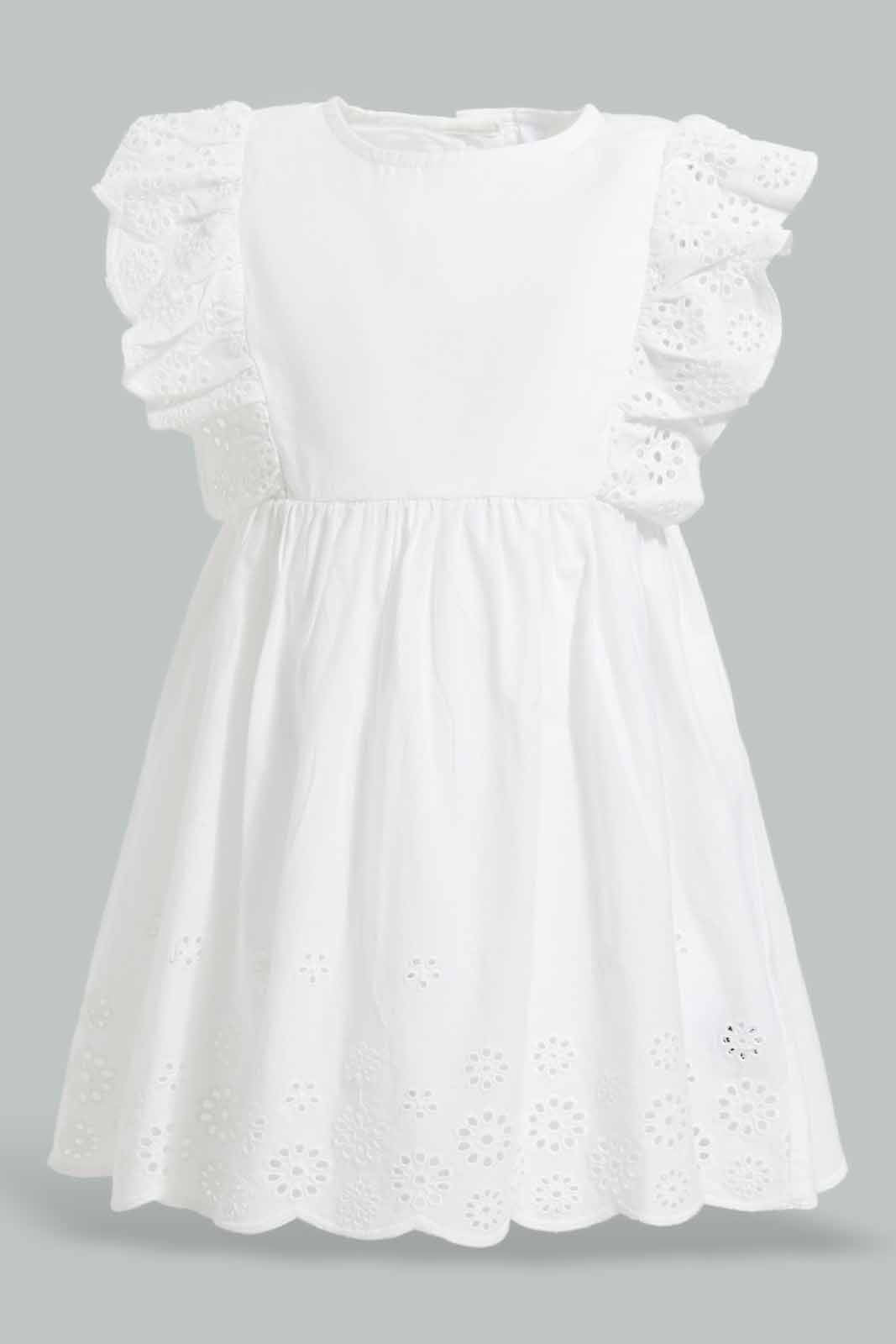 Redtag-White-Schiffli-Solid-Dress-Category:Dresses,-Colour:White,-Deals:New-In,-Filter:Infant-Girls-(3-to-24-Mths),-ING-Dresses,-New-In-ING-APL,-Non-Sale,-Section:Girls-(0-to-14Yrs),-W22O-Infant-Girls-3 to 24 Months