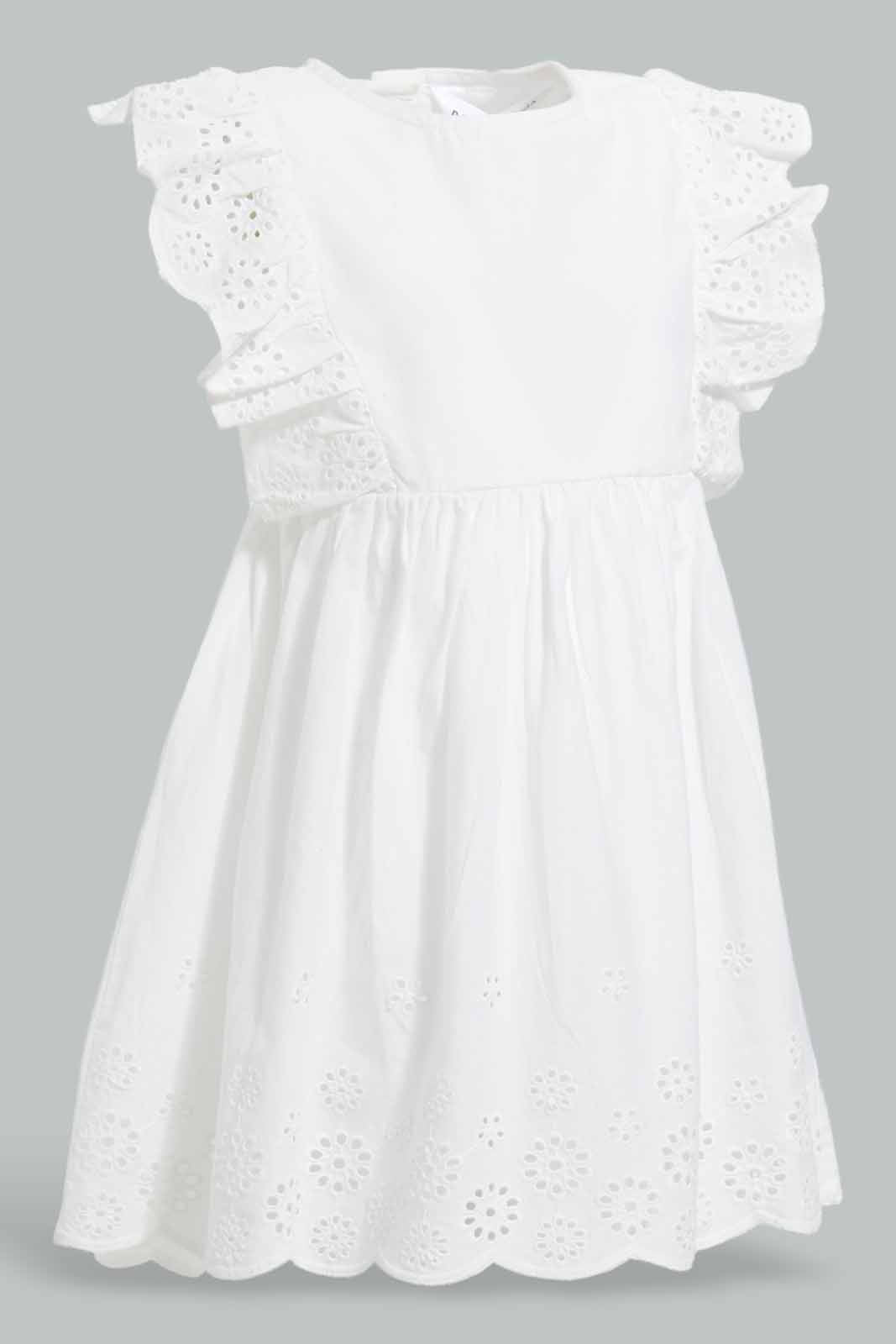 Redtag-White-Schiffli-Solid-Dress-Category:Dresses,-Colour:White,-Deals:New-In,-Filter:Infant-Girls-(3-to-24-Mths),-ING-Dresses,-New-In-ING-APL,-Non-Sale,-Section:Girls-(0-to-14Yrs),-W22O-Infant-Girls-3 to 24 Months