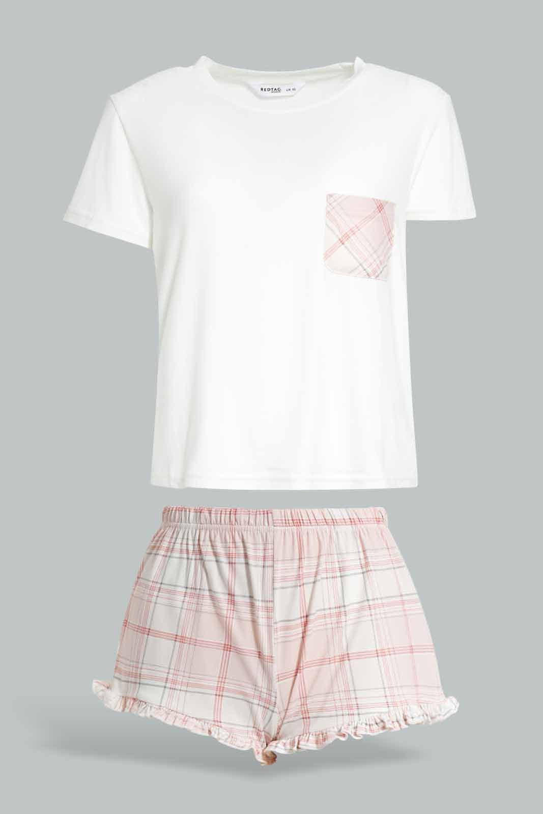 Redtag-White-Red-Check-S-Yummy-Fabric-Night-Suit-Category:Cami-Sets,-Colour:White,-Deals:New-In,-Filter:Women's-Clothing,-New-In-Women-APL,-Non-Sale,-Section:Women,-W22O,-Women-Cami-Sets--