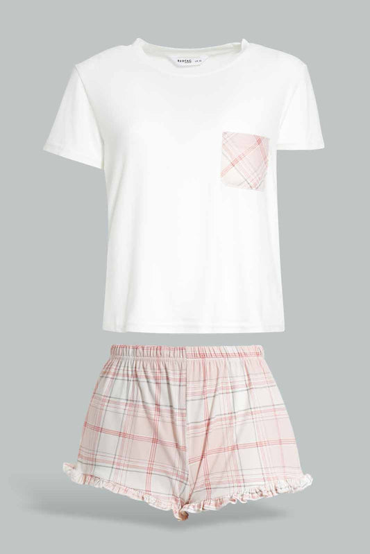 Redtag-White-Red-Check-S-Yummy-Fabric-Night-Suit-Category:Cami-Sets,-Colour:White,-Deals:New-In,-Filter:Women's-Clothing,-New-In-Women-APL,-Non-Sale,-Section:Women,-W22O,-Women-Cami-Sets--