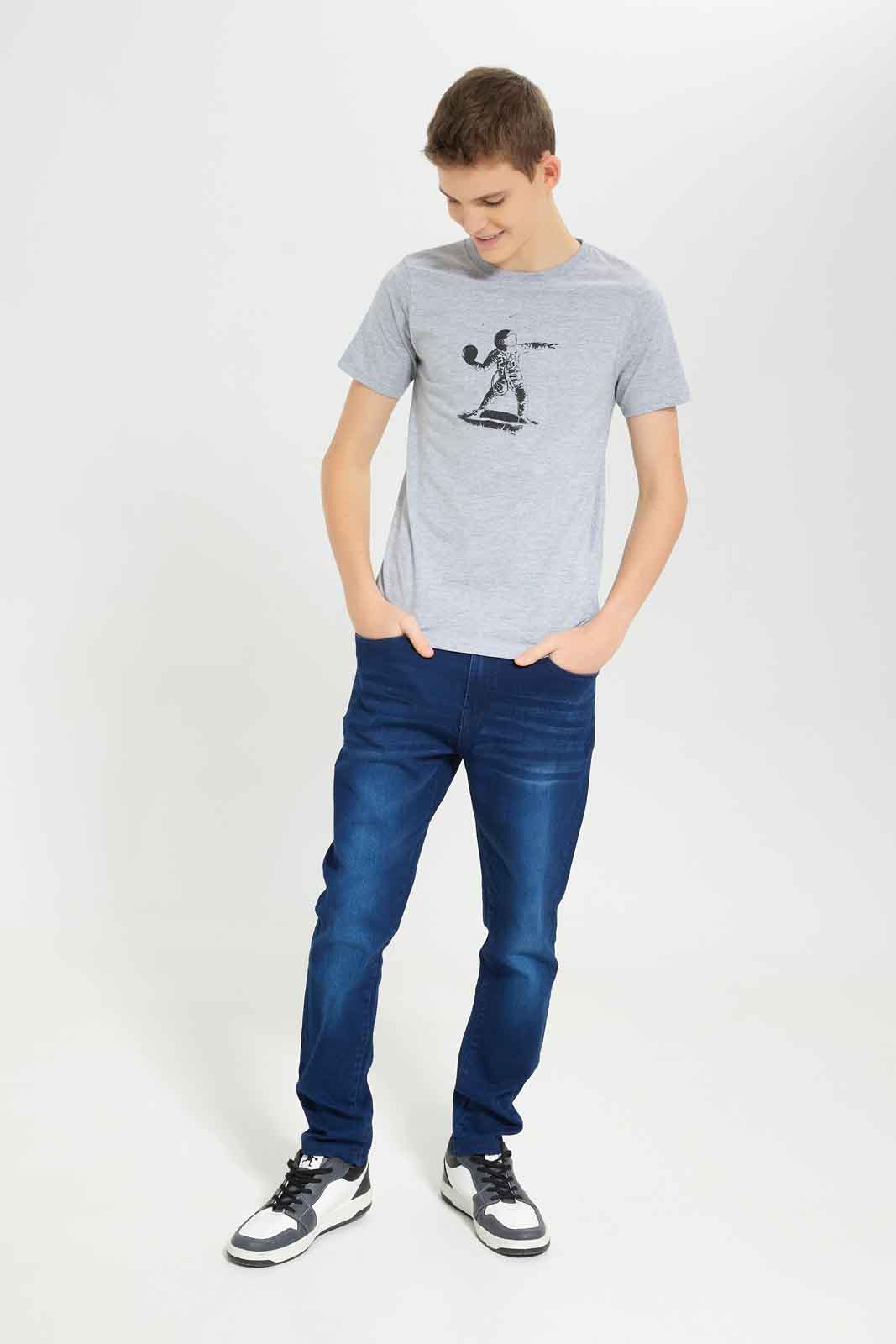 Redtag-Grey-Mel-Astrounat-Graphic-TEE-BSR-T-Shirts,-Category:T-Shirts,-Colour:Grey,-Deals:New-In,-Dept:Boys,-Filter:Senior-Boys-(8-to-14-Yrs),-New-In-BSR-APL,-Non-Sale,-Section:Boys-(0-to-14Yrs),-TBL,-W22O-Senior-Boys-9 to 14 Years