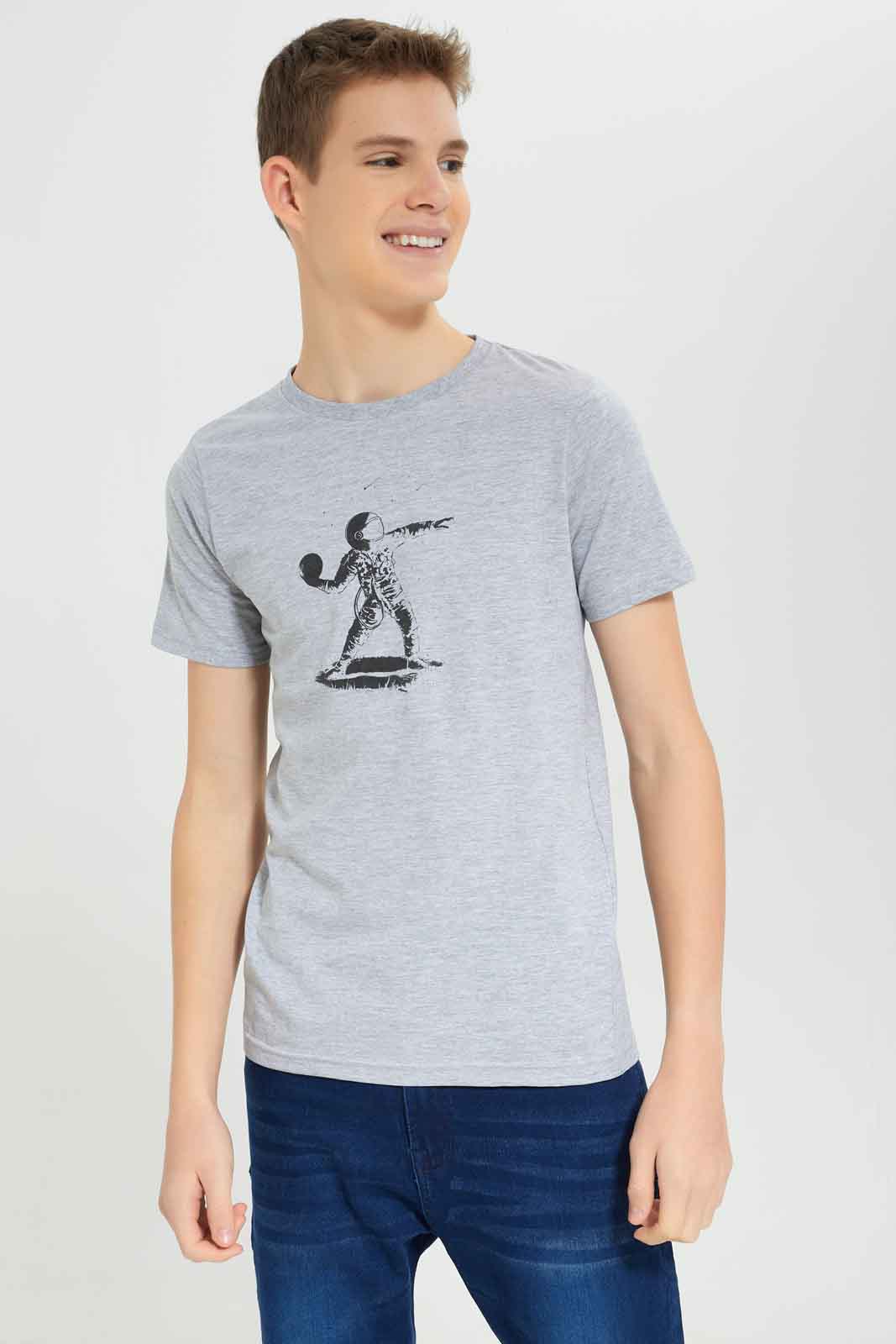 Redtag-Grey-Mel-Astrounat-Graphic-TEE-BSR-T-Shirts,-Category:T-Shirts,-Colour:Grey,-Deals:New-In,-Dept:Boys,-Filter:Senior-Boys-(8-to-14-Yrs),-New-In-BSR-APL,-Non-Sale,-Section:Boys-(0-to-14Yrs),-TBL,-W22O-Senior-Boys-9 to 14 Years