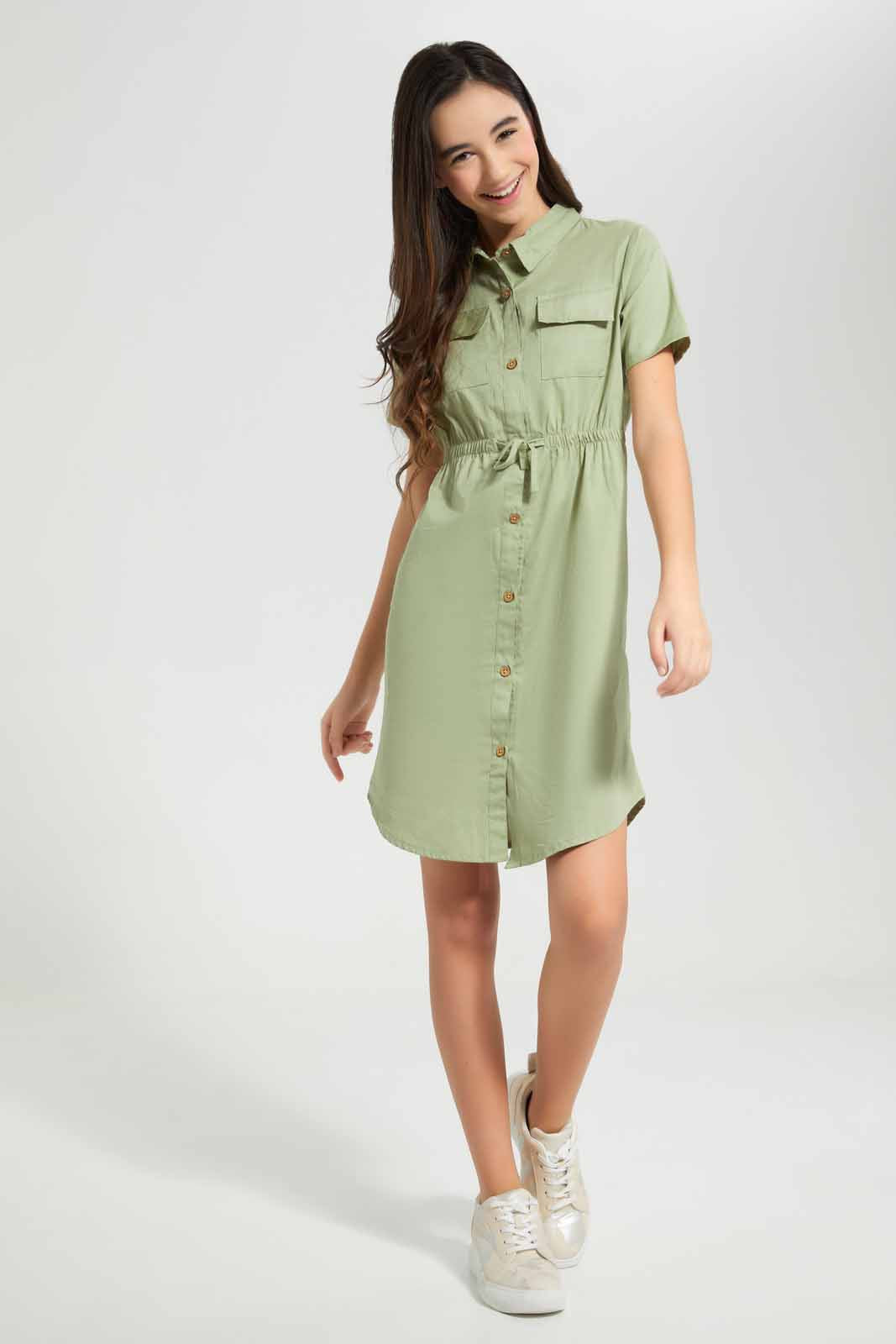 Redtag-Mint-Longer-Length-Shirt-Dress-Category:Dresses,-Colour:Mint,-Deals:New-In,-Filter:Senior-Girls-(9-to-14-Yrs),-GSR-Dresses,-New-In-GSR-APL,-Non-Sale,-Section:Girls-(0-to-14Yrs),-W22O-Senior-Girls-9 to 14 Years