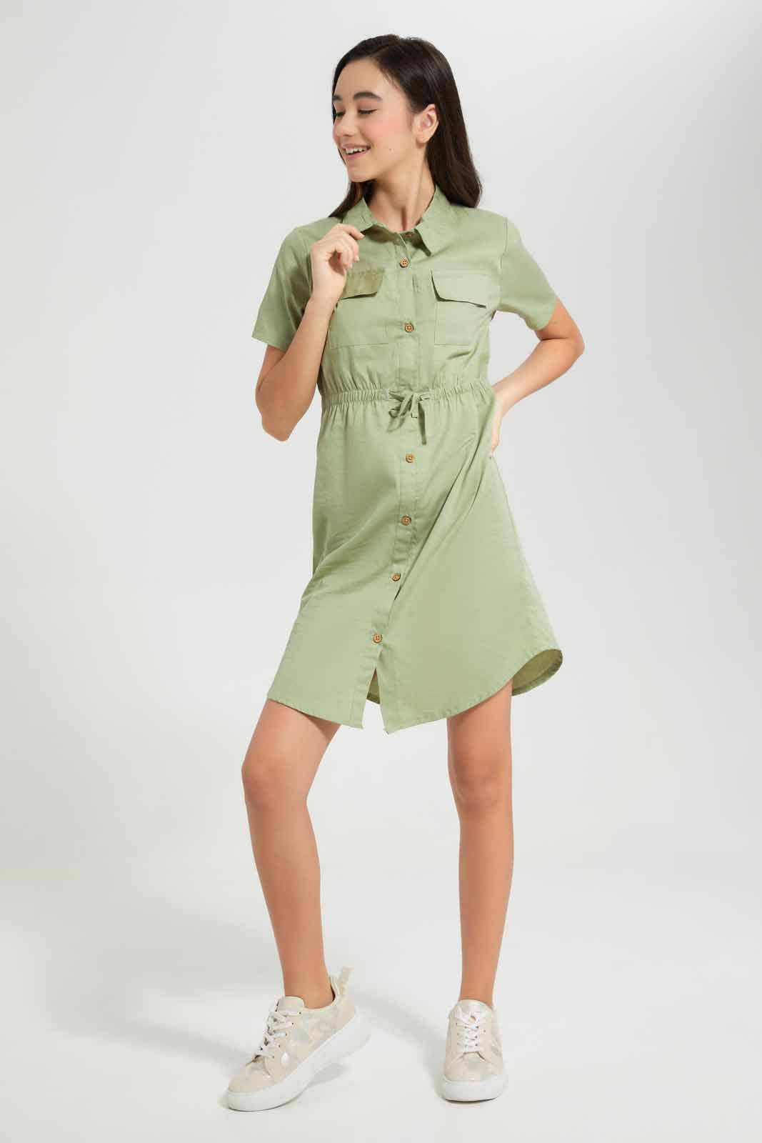 Redtag-Mint-Longer-Length-Shirt-Dress-Category:Dresses,-Colour:Mint,-Deals:New-In,-Filter:Senior-Girls-(9-to-14-Yrs),-GSR-Dresses,-New-In-GSR-APL,-Non-Sale,-Section:Girls-(0-to-14Yrs),-W22O-Senior-Girls-9 to 14 Years