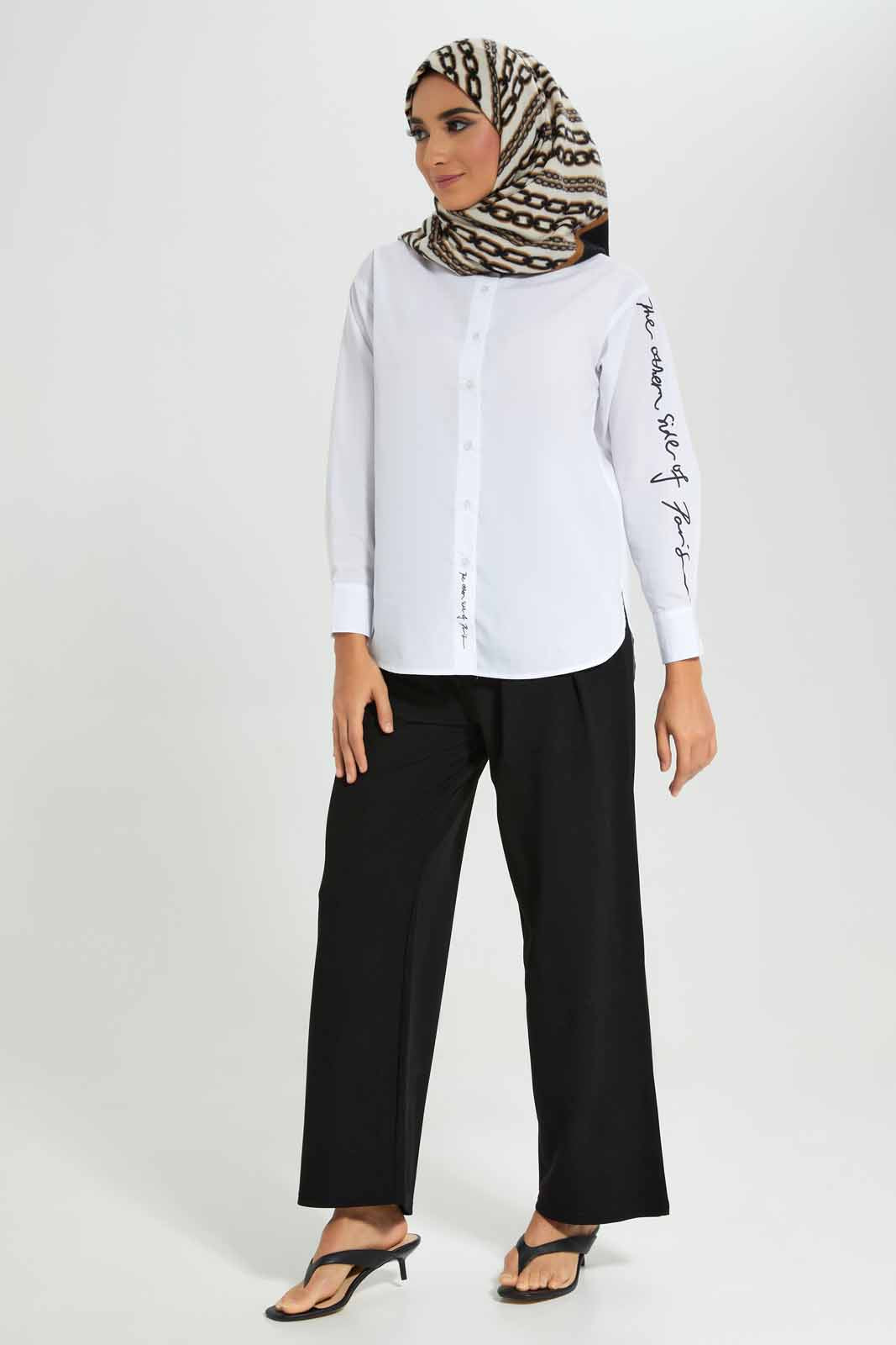 Redtag-White-Oversized-Sleeve-Graphic-Print-Shirt-Category:Blouses,-Colour:White,-Deals:New-In,-Filter:Women's-Clothing,-LMC,-New-In-Women-APL,-Non-Sale,-Section:Women,-W22A,-Women-Blouses--